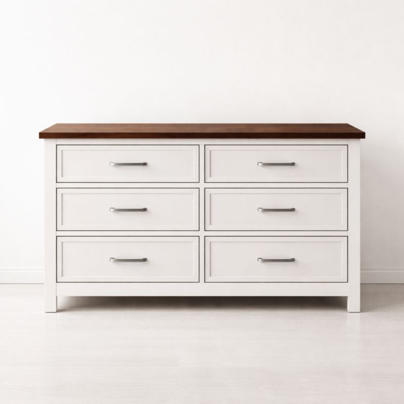 Commode à 6 tiroirs en bois massif avec plateau en chêne Blanc/Marron