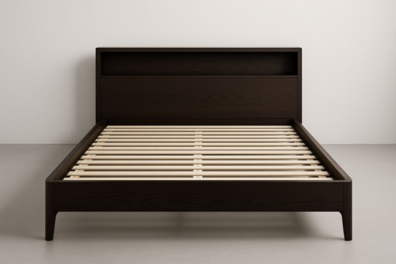 Lit double en bois avec tête de lit rangement 160x200 cm Noir