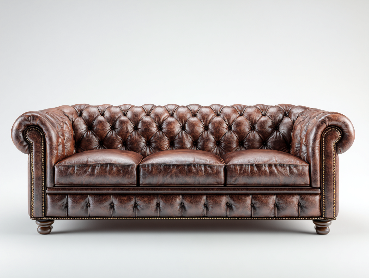 Sofás 3 plazas cuero sintético 210x92x85 cm marrón - diseño clásico capitoné-Pineuphome