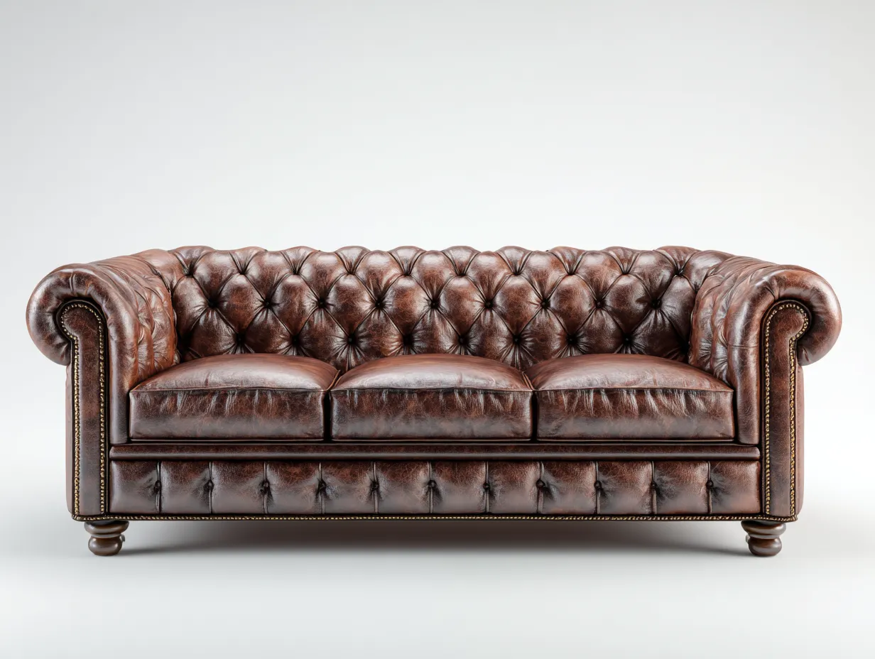 Sofás 3 plazas cuero sintético 210x92x85 cm marrón - diseño clásico capitoné-Pineuphome