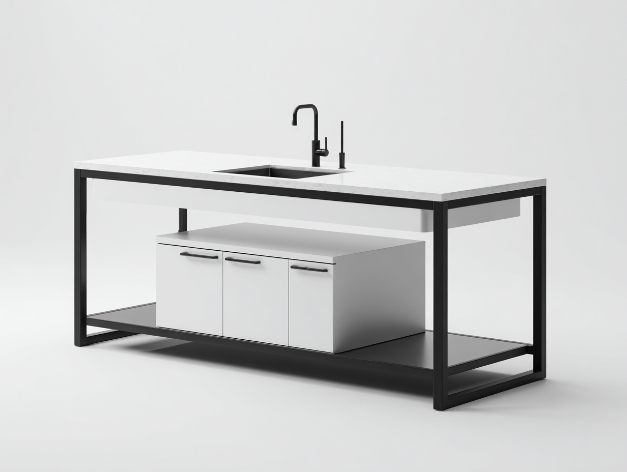 Islas de cocina con fregadero acero inoxidable 180x75x90 cm blanco para cocina - diseño moderno-Pineuphome