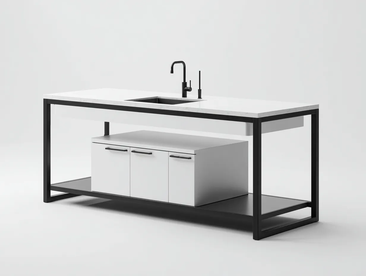 Islas de cocina con fregadero acero inoxidable 180x75x90 cm blanco para cocina - diseño moderno-Pineuphome