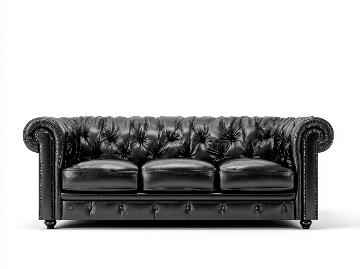 Sofás 3 plazas cuero sintético 210x90x85 cm negro - diseño clásico capitoné-Pineuphome