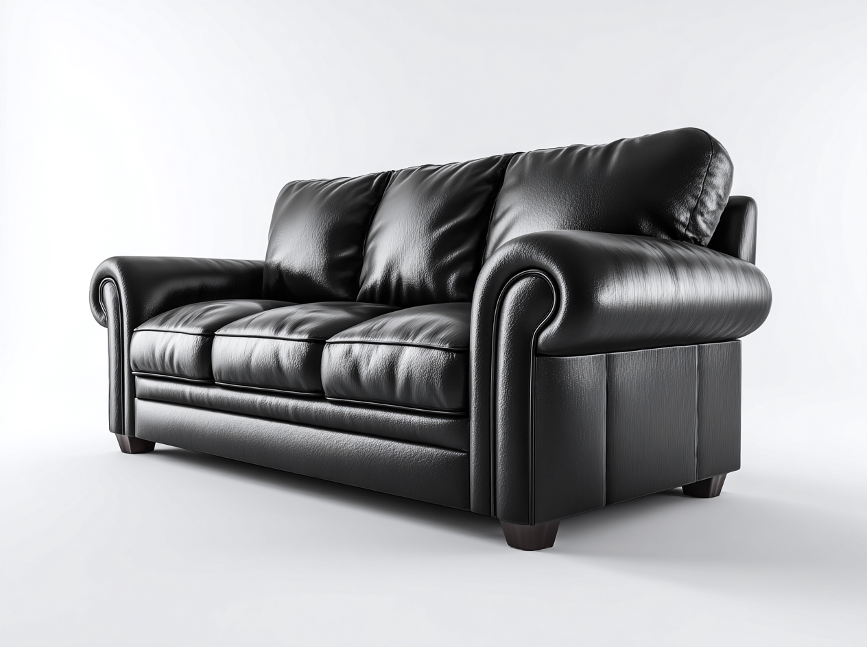 Sofás 3 plazas tapizado cuero sintético estructura madera 210x90x90 cm - Negro - Diseño clásico-Pineuphome