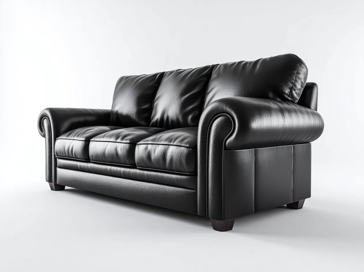 Sofás 3 plazas tapizado cuero sintético estructura madera 210x90x90 cm - Negro - Diseño clásico-Pineuphome