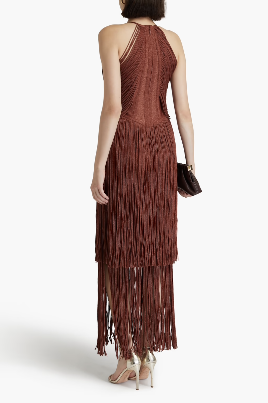 Delta Rusty Red Halterneck Fringed Maxi Gown