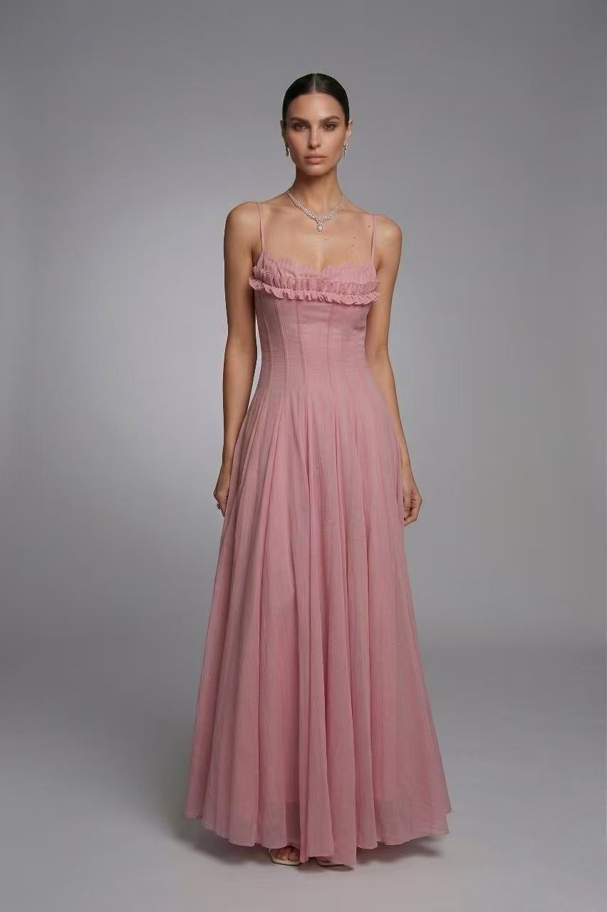 Sidonie Ruffled Shirred Tulle Maxi Dress