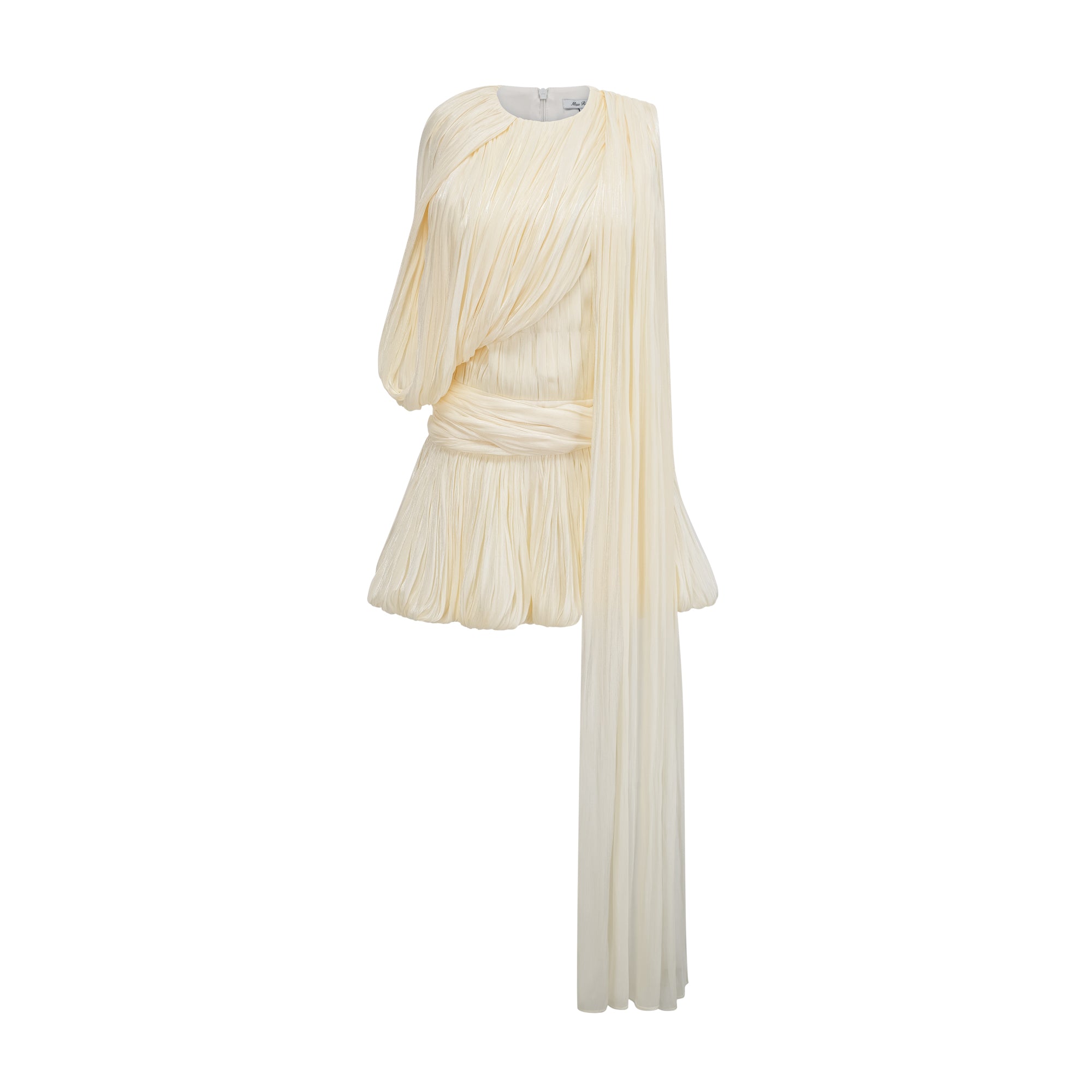 Draped Pleated Mini Dress with Ribbon Design Accent