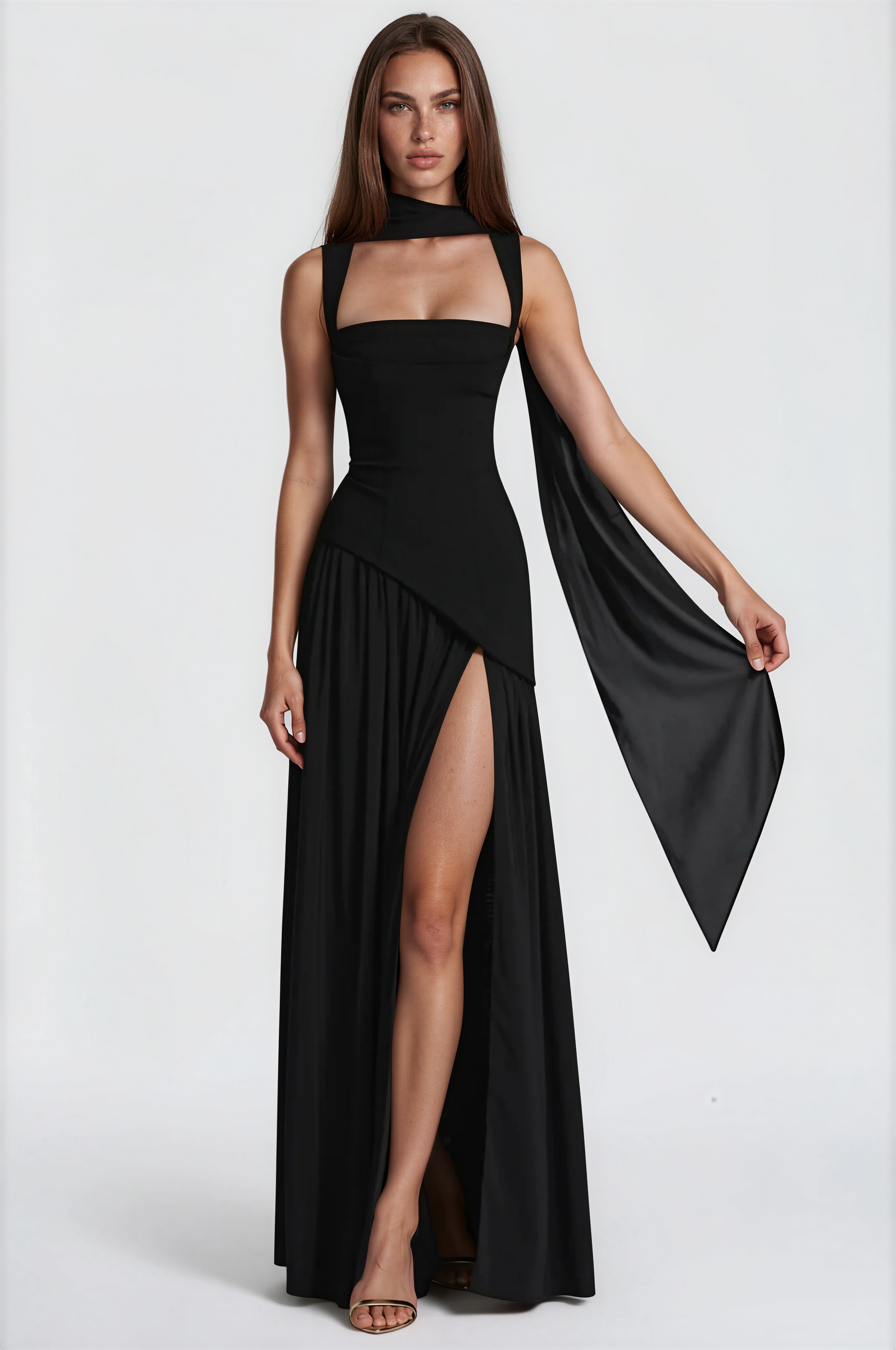 Milovic Black Asymmetrical Maxi Gown