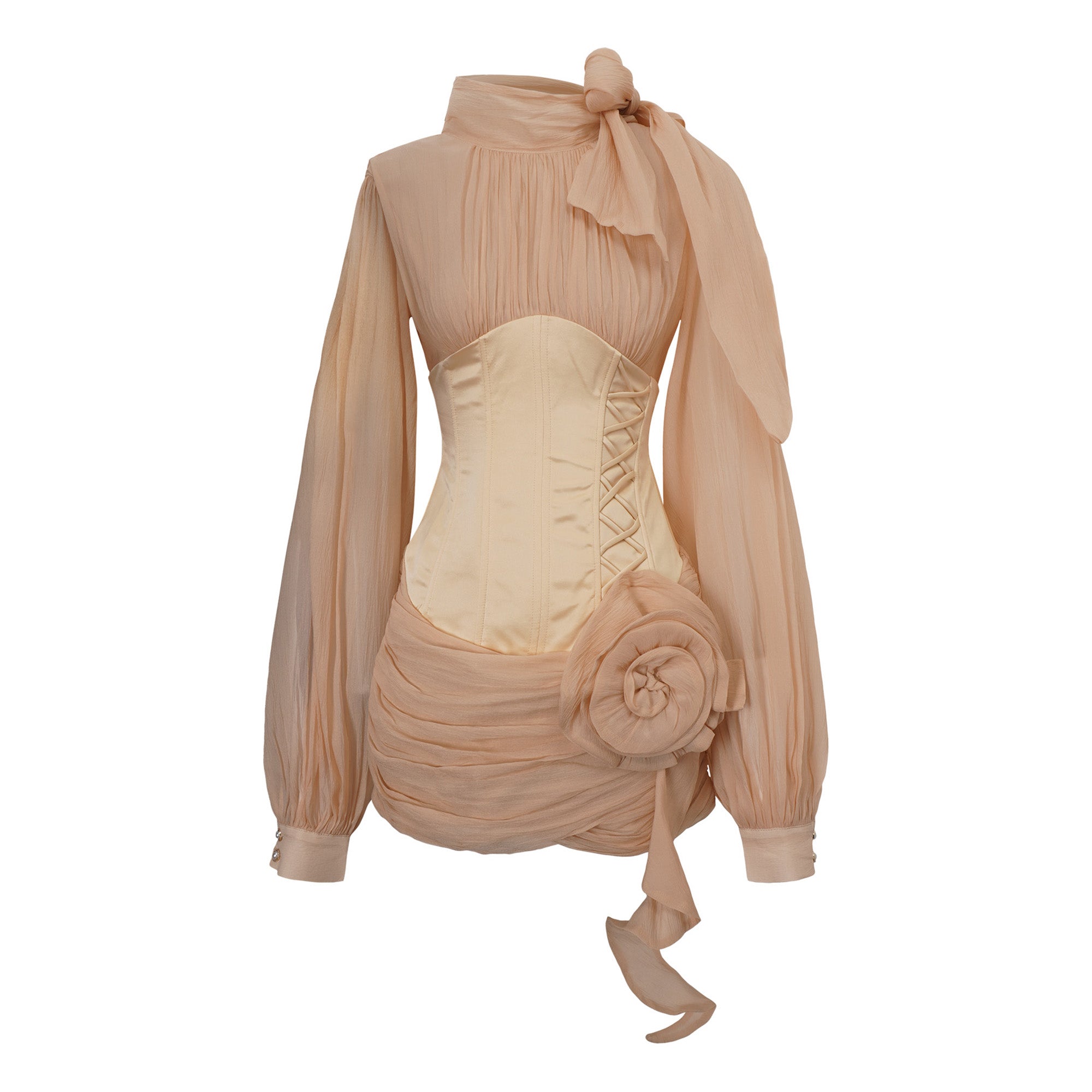 Dodecara cinched-waist floral-appliqué panelled mini dress