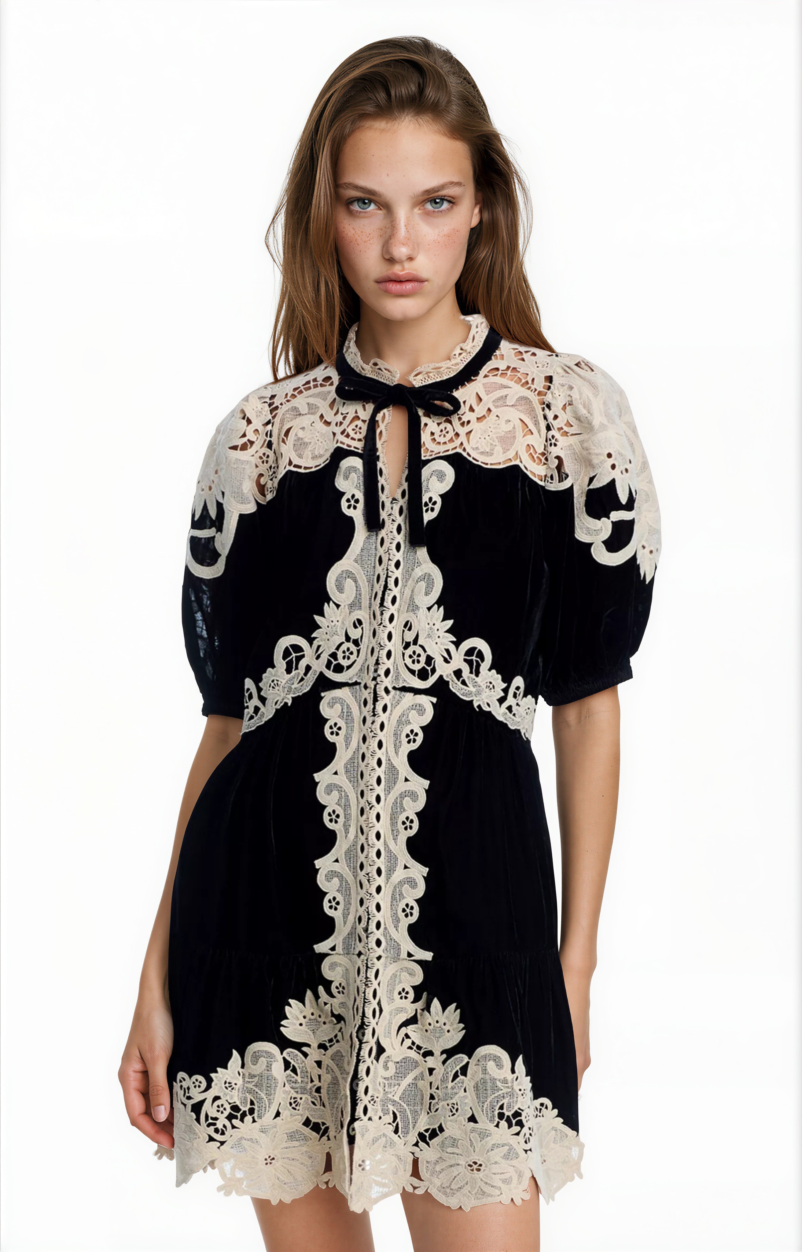 Farrah Puff Sleeve Cochet Mini Dress