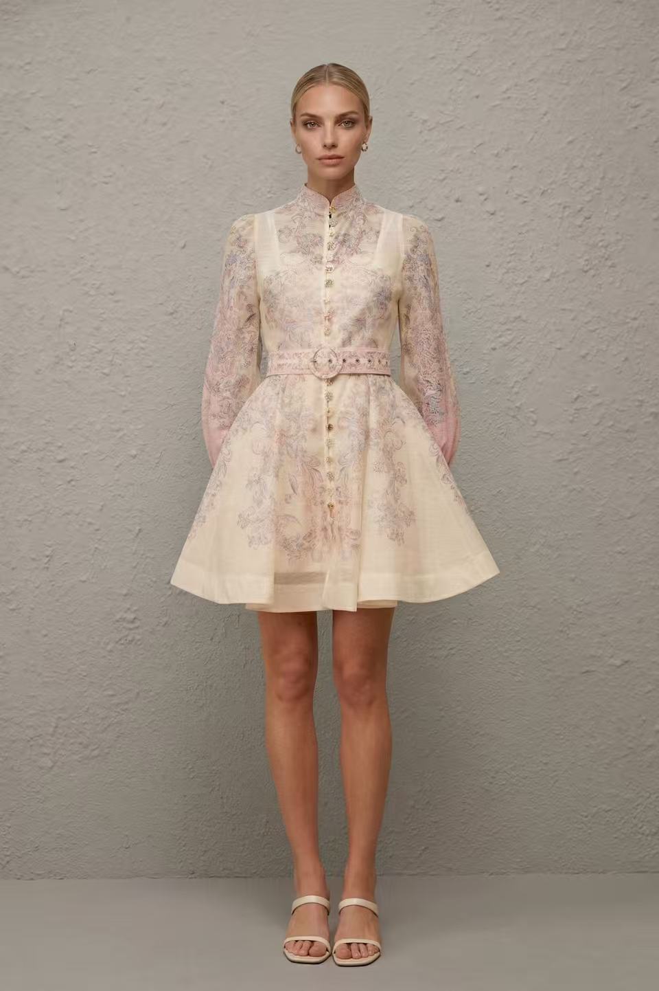 Daedalus Neutral Floral Print Mini Dress