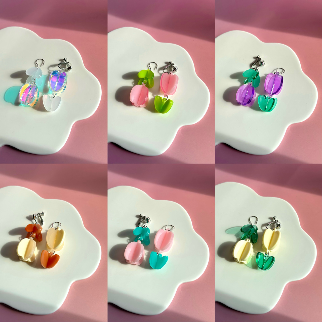 Pilanes Acrylic Handmade 3D Tulip Earrings