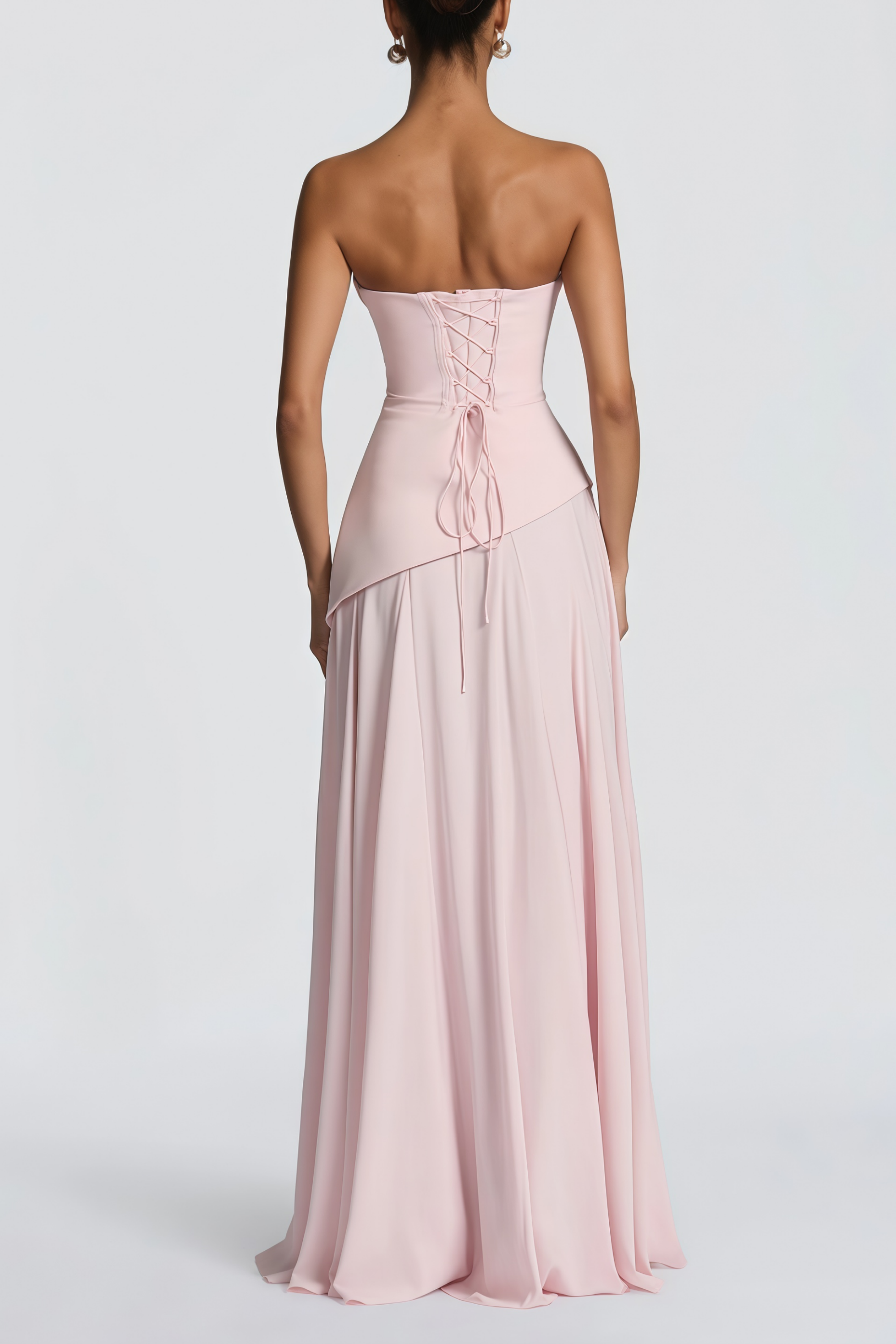 Jimena Pink Strapless Corset Chiffon Maxi Dress