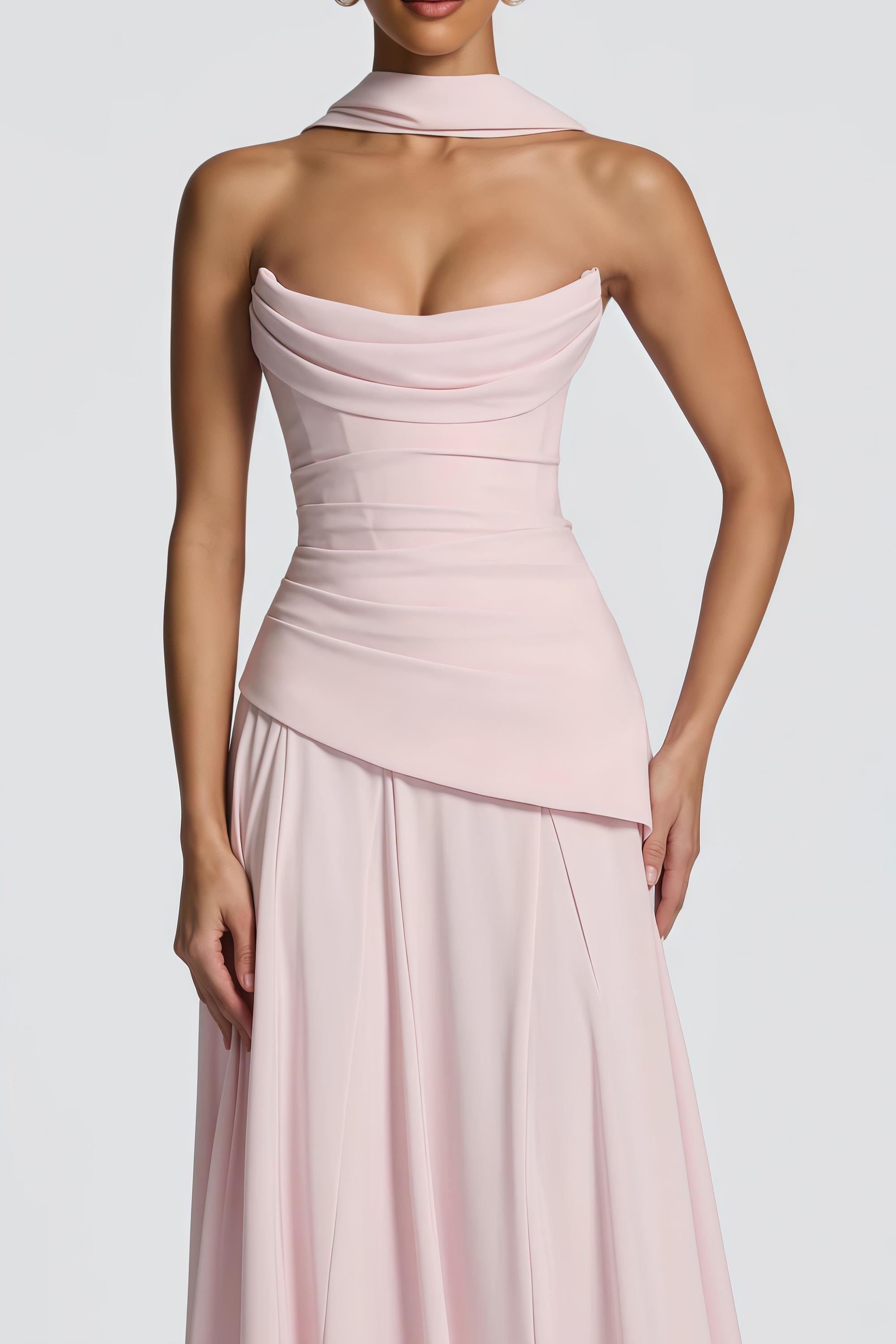 Jimena Pink Strapless Corset Chiffon Maxi Dress
