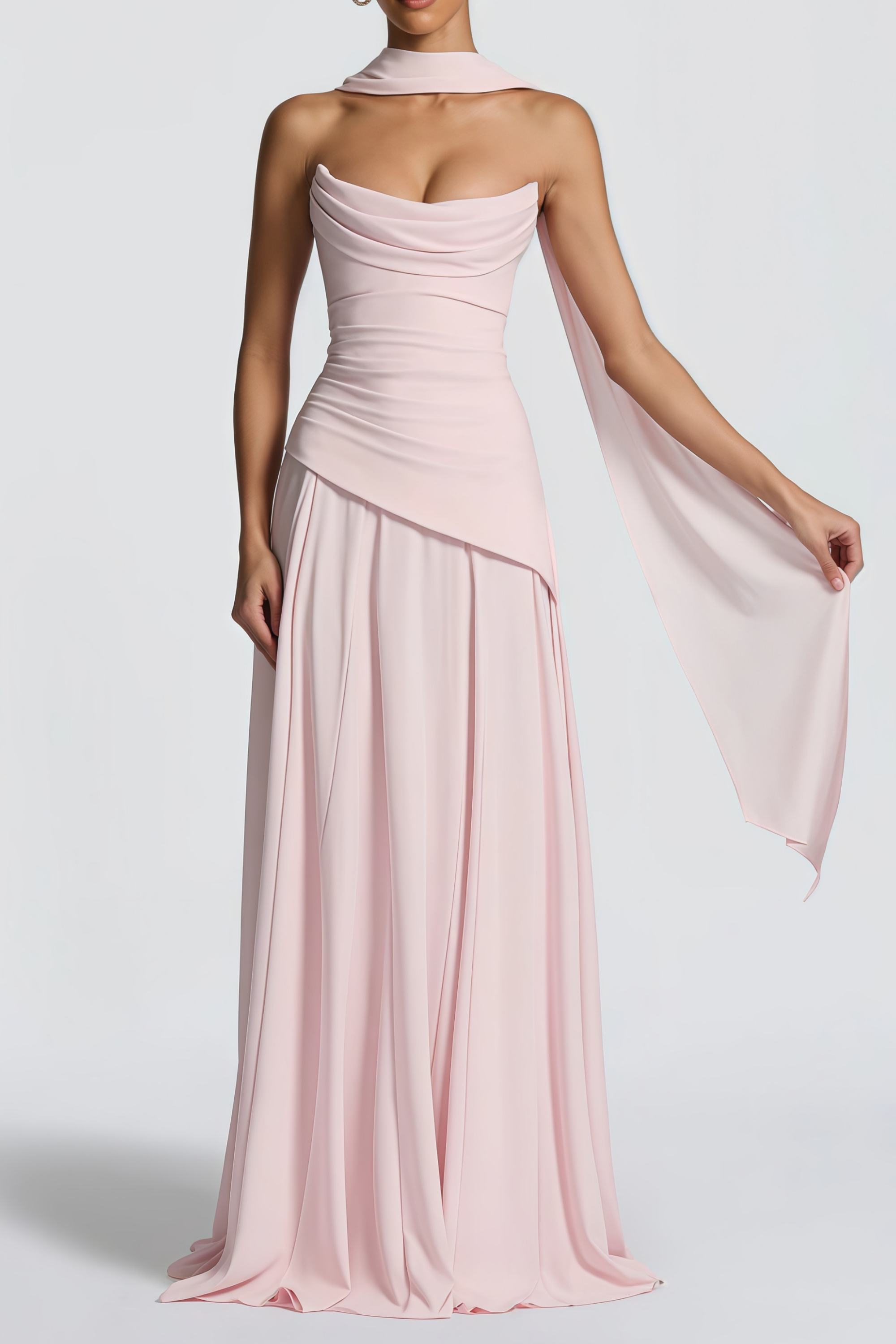 Jimena Pink Strapless Corset Chiffon Maxi Dress