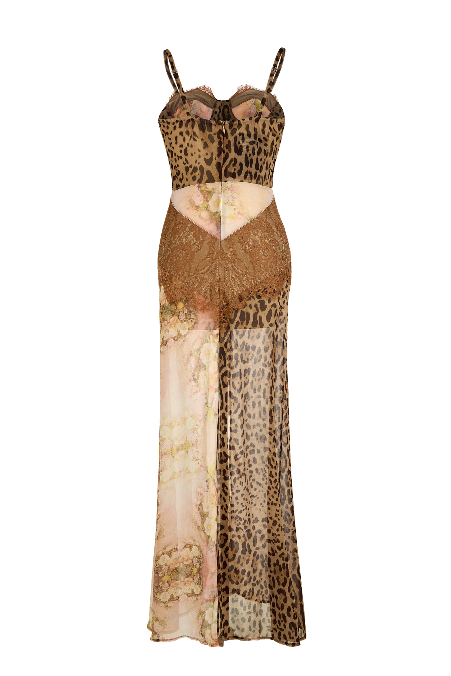 Buleycosmo Splicing Lace Split Leopard Print Maxi Dress