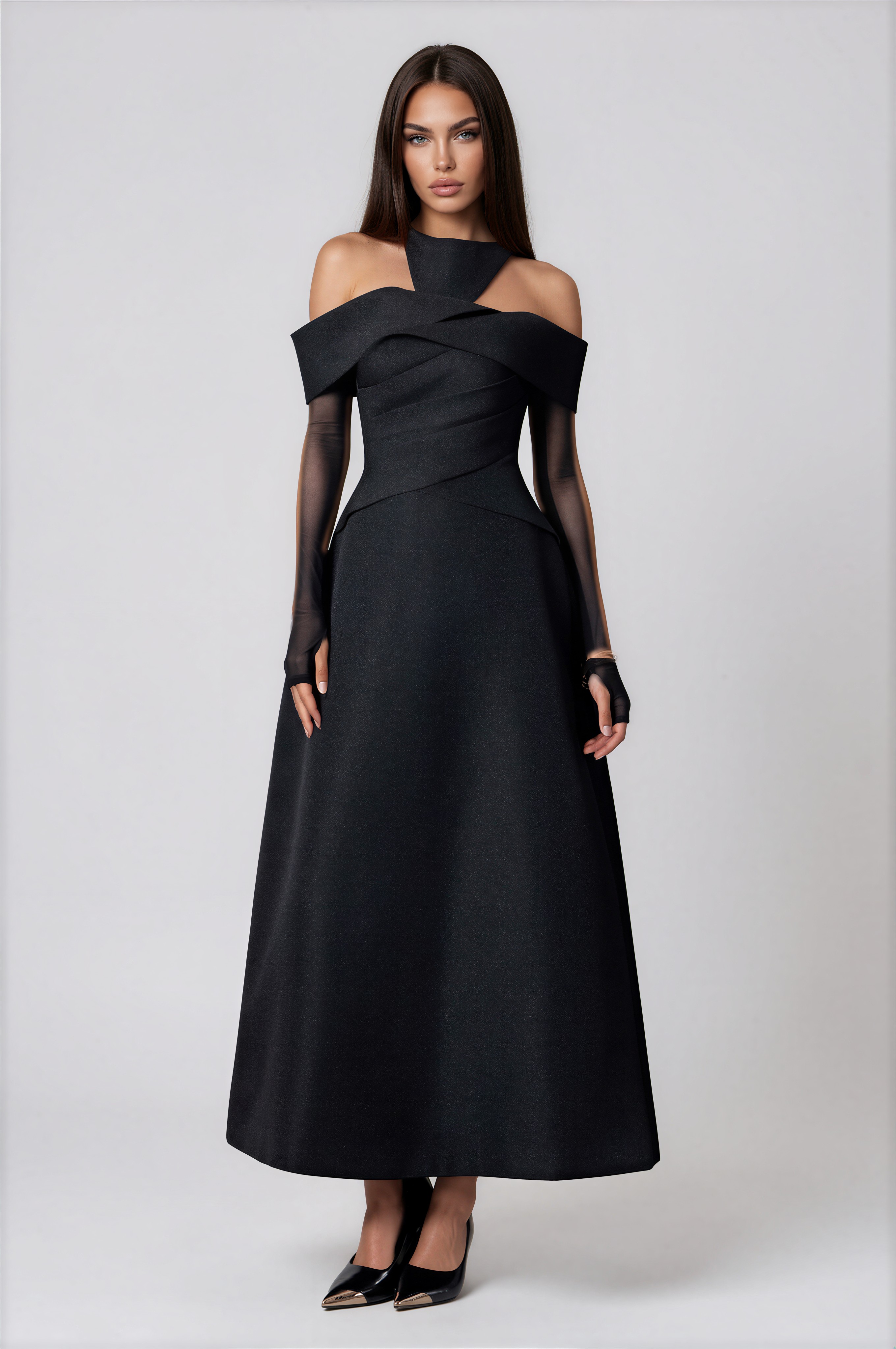 Farderos Cutout Mesh Maxi Dress