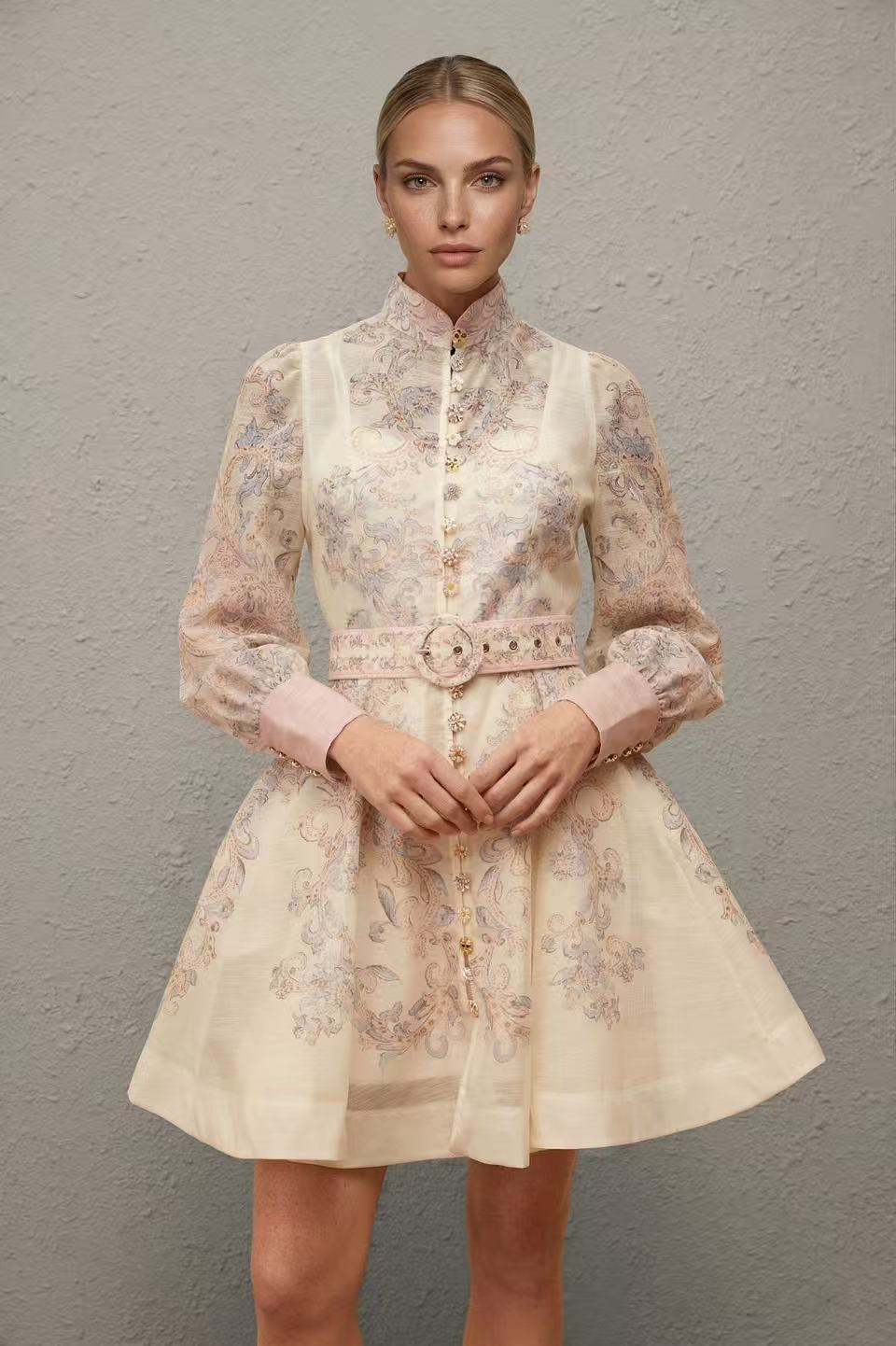 Daedalus Neutral Floral Print Mini Dress