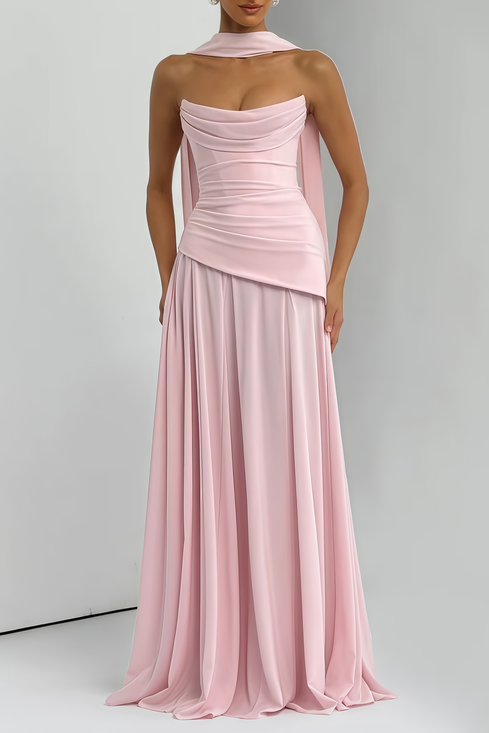 Jimena Pink Strapless Corset Chiffon Maxi Dress