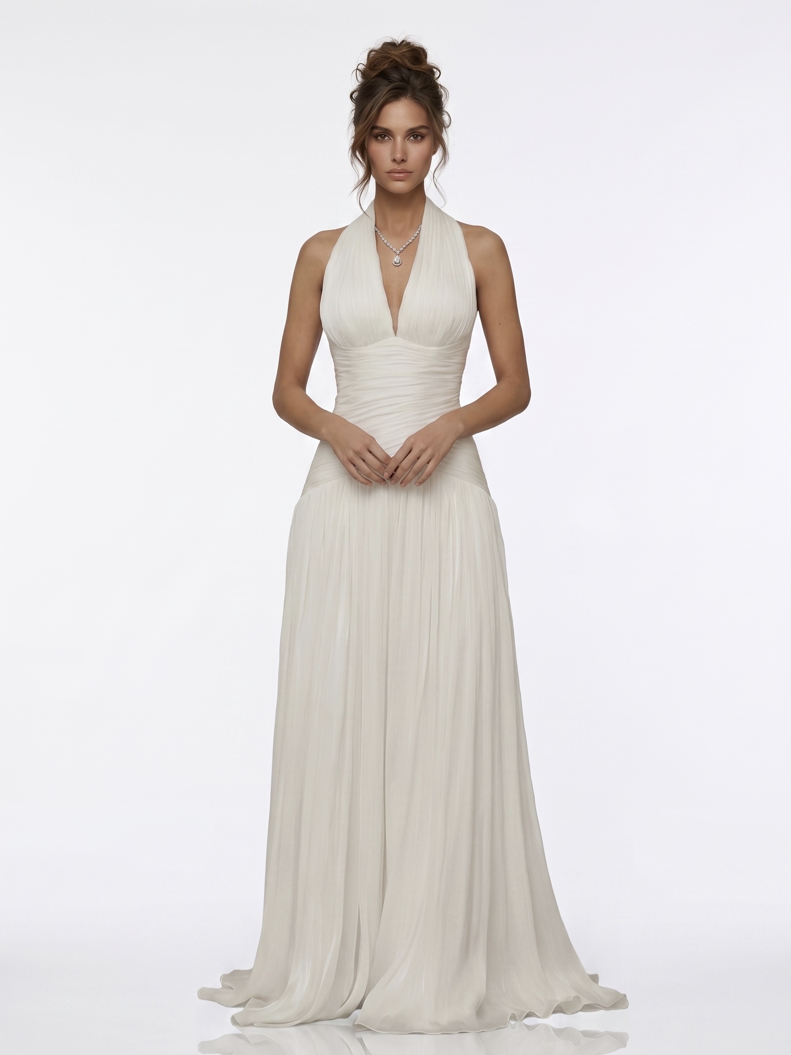 Sakura White Gathered Maxi Dress
