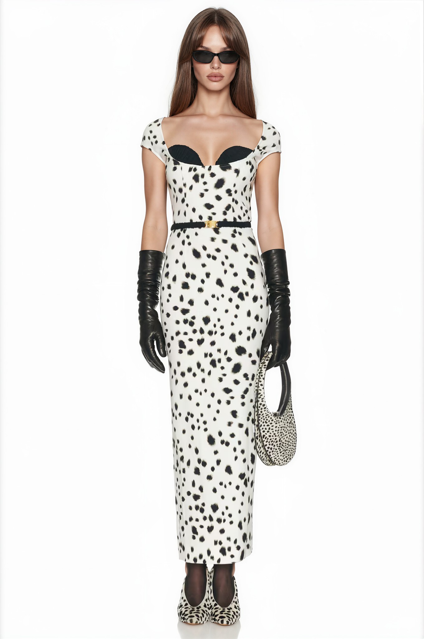 Henar White Leopard Polka Midi Dress