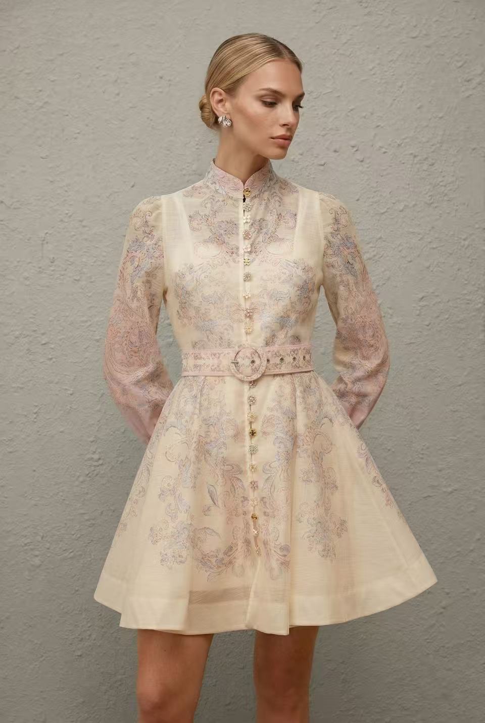 Daedalus Neutral Floral Print Mini Dress