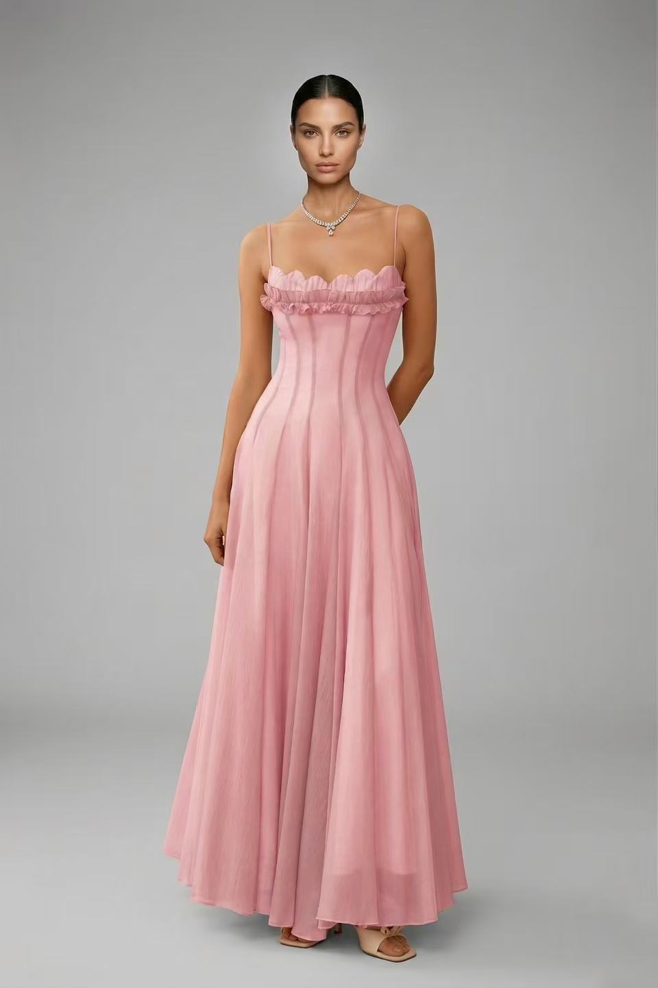 Sidonie Ruffled Shirred Tulle Maxi Dress