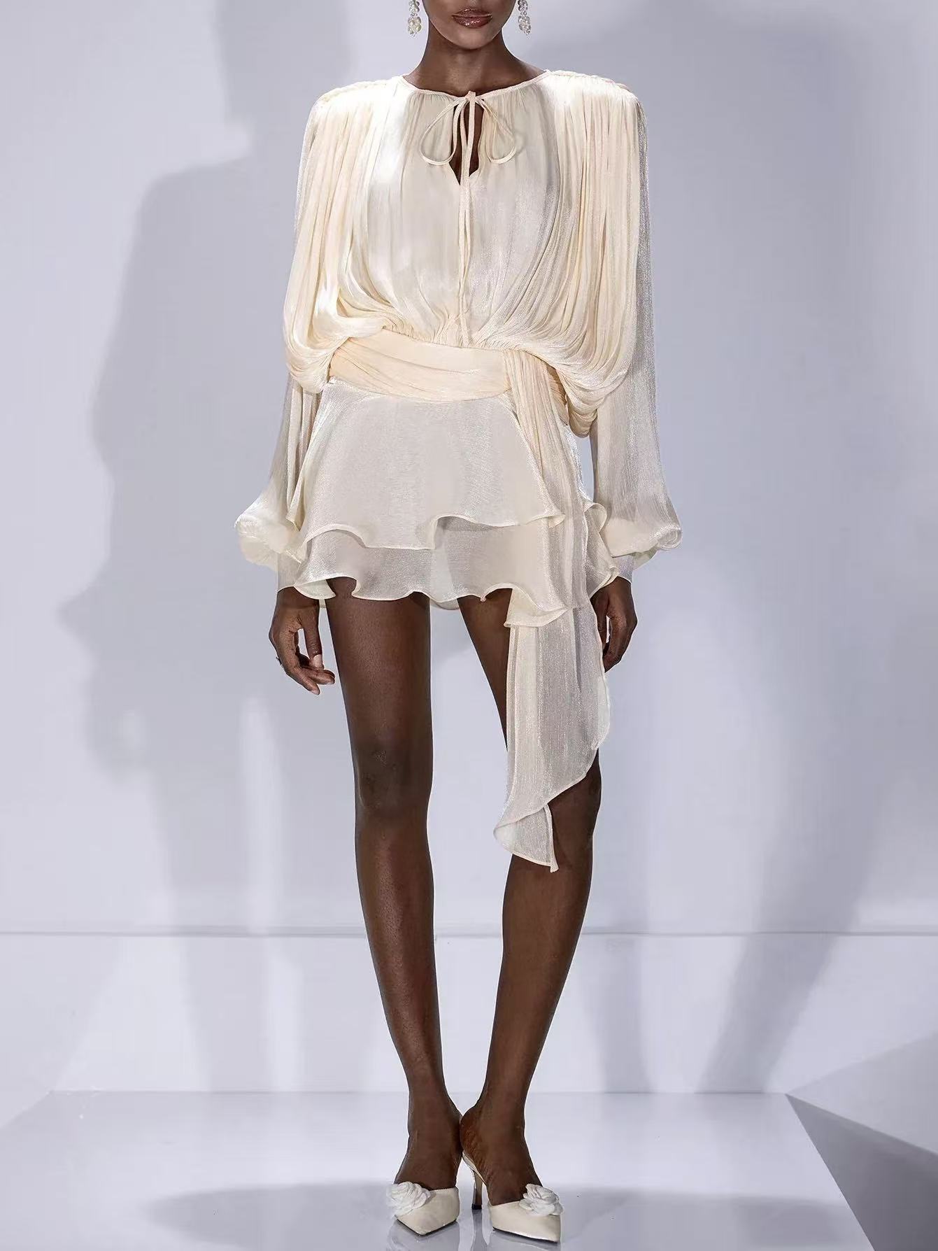 Roanna Long Sleeve Hollow Out Flounce Mini Dress