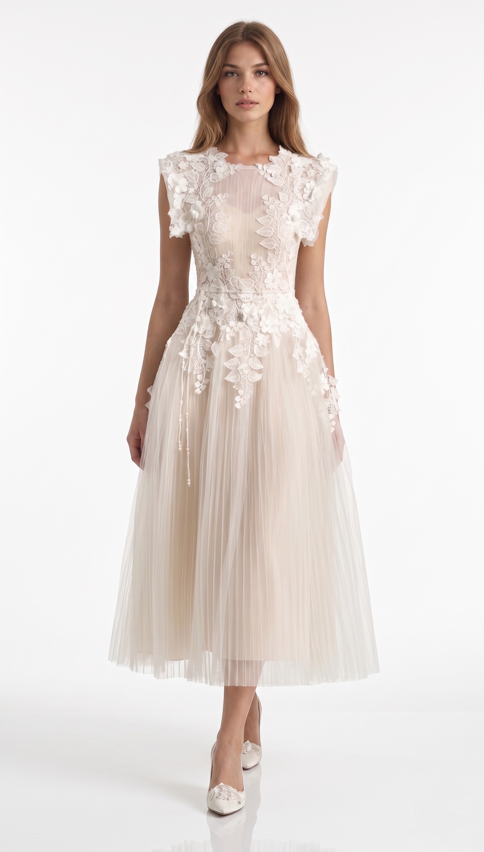 Dobromila Flower-appliqué Tulle Midi Dress