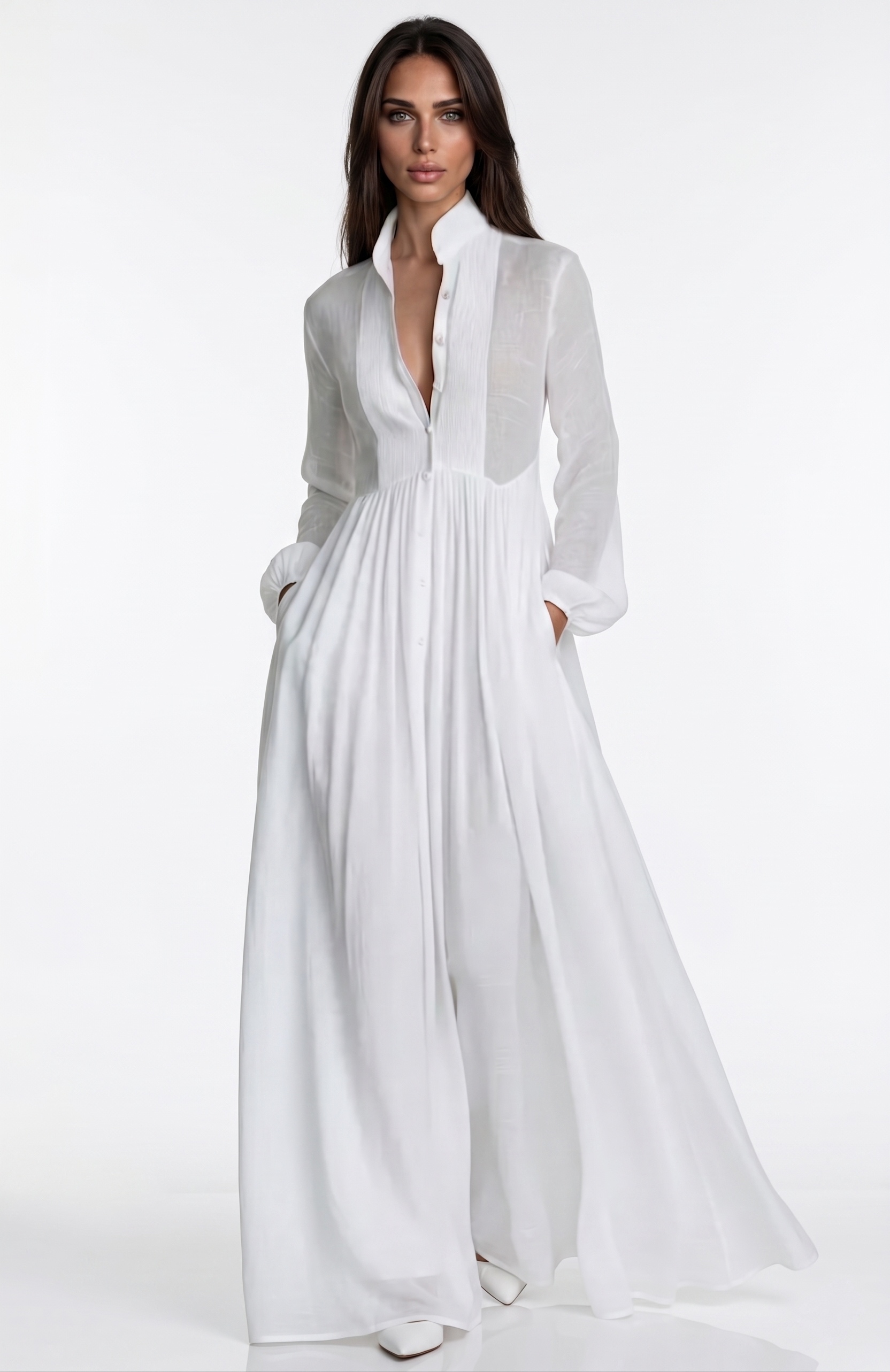 Boryana Plunge Ruch Maxi Dress In Blue