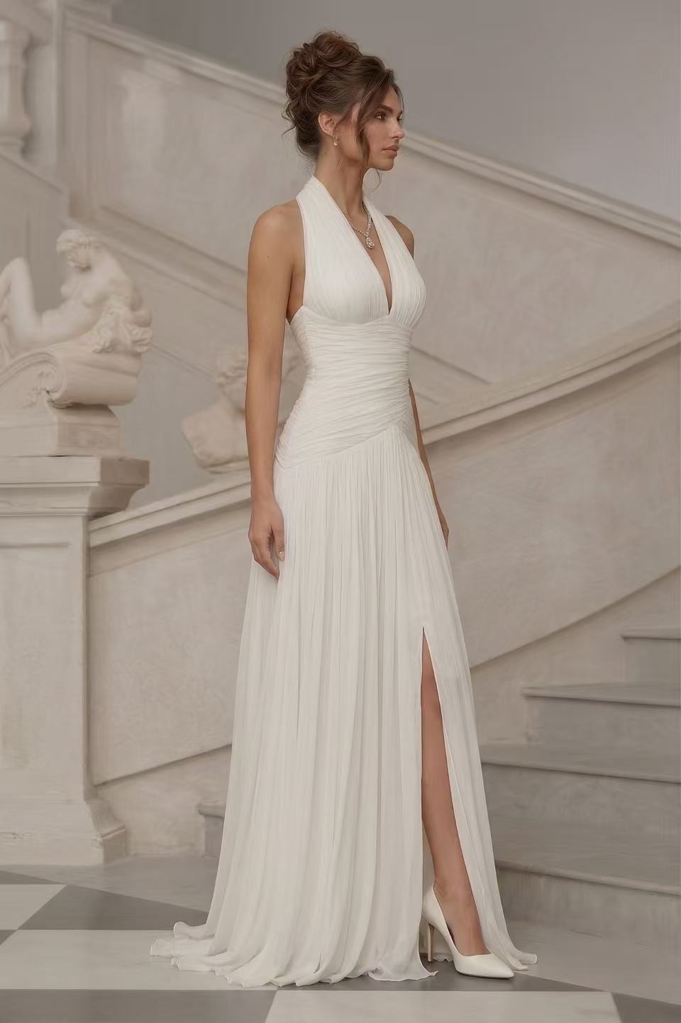 Sakura White Gathered Maxi Dress