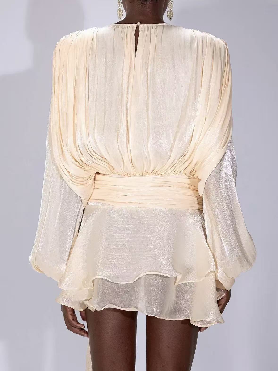 Roanna Long Sleeve Hollow Out Flounce Mini Dress