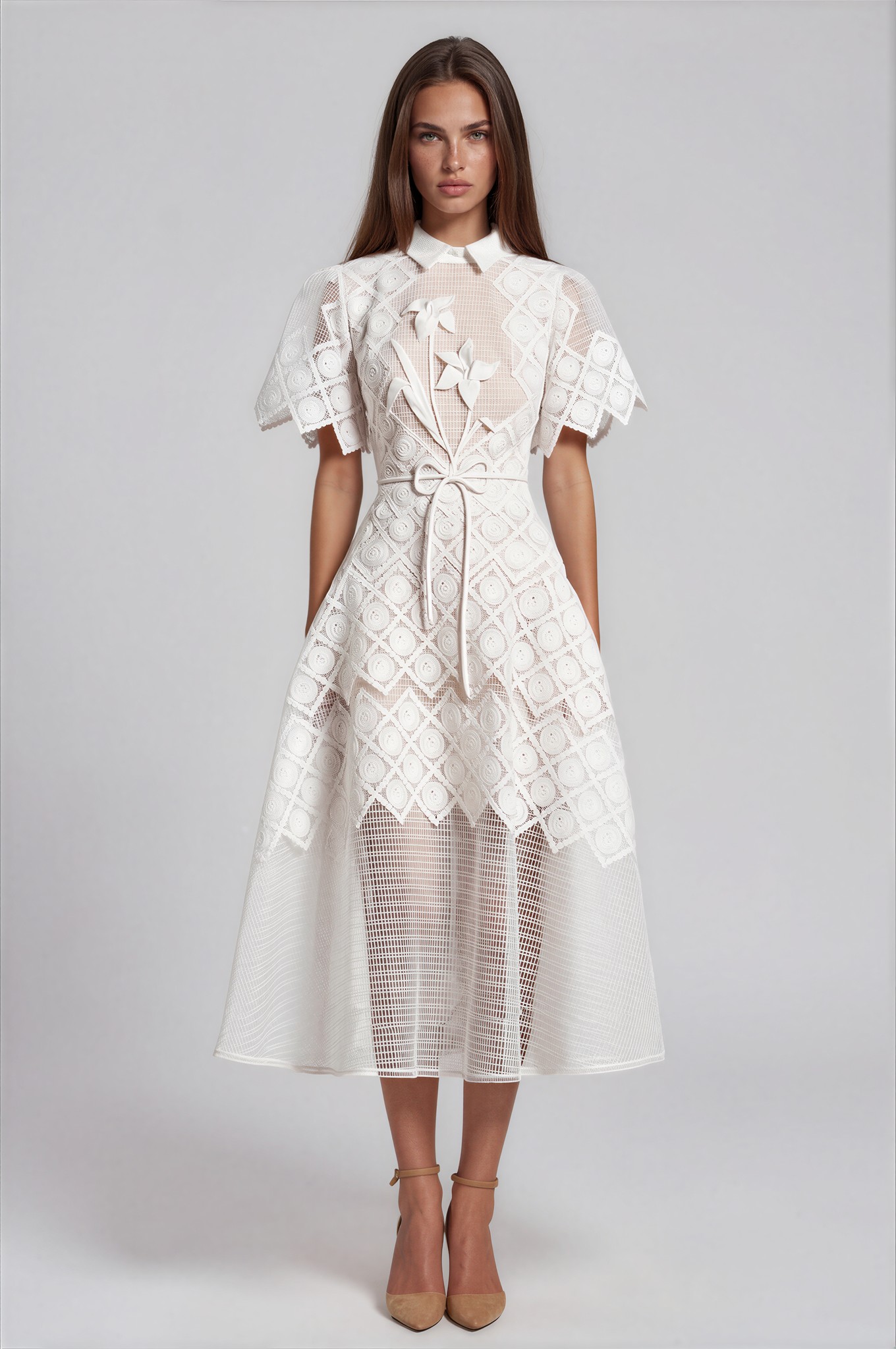 Cesarina Flower Embroidered Midi Dress