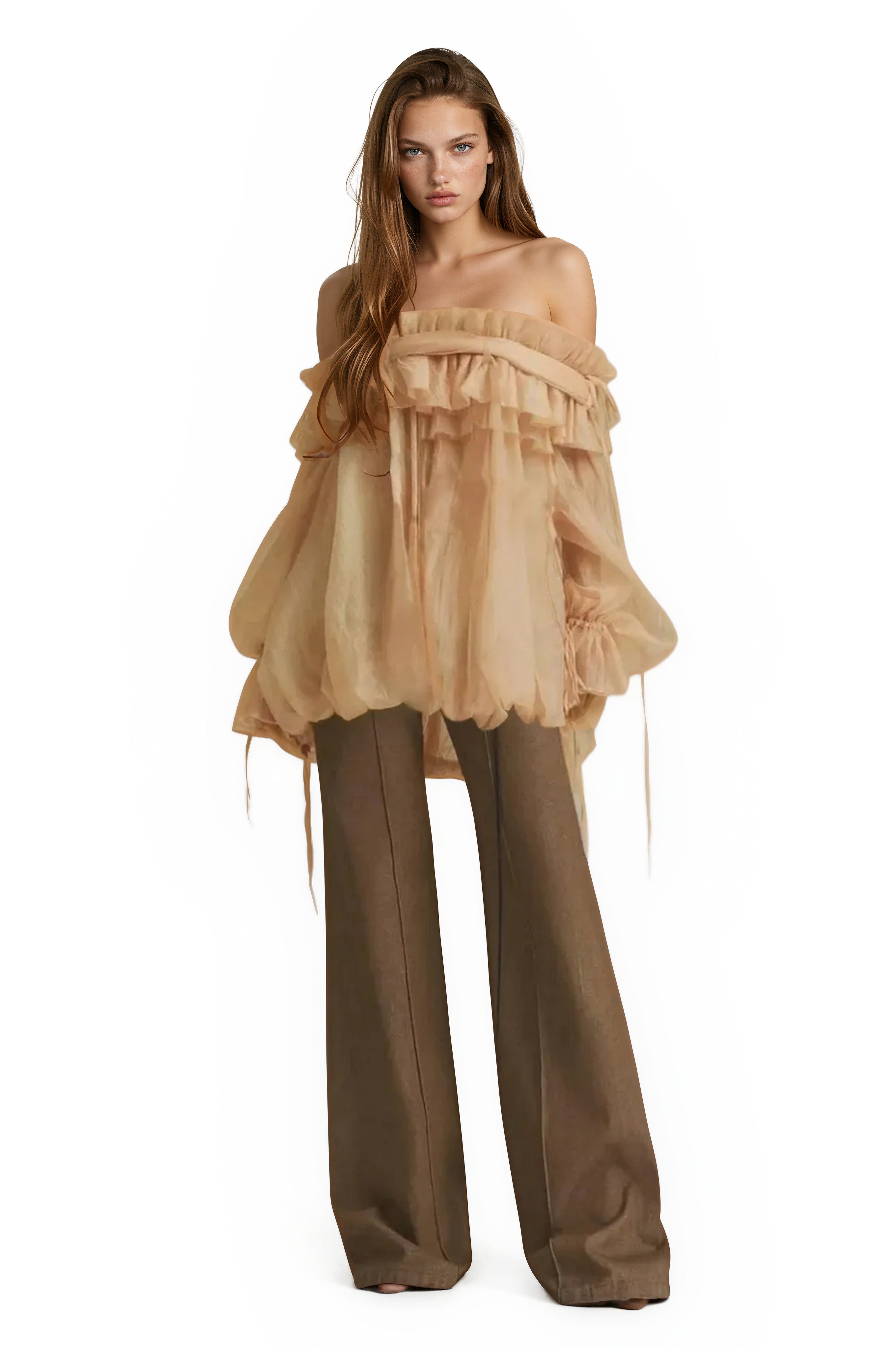 Firox Off Shoulder Mesh Ruffle Top