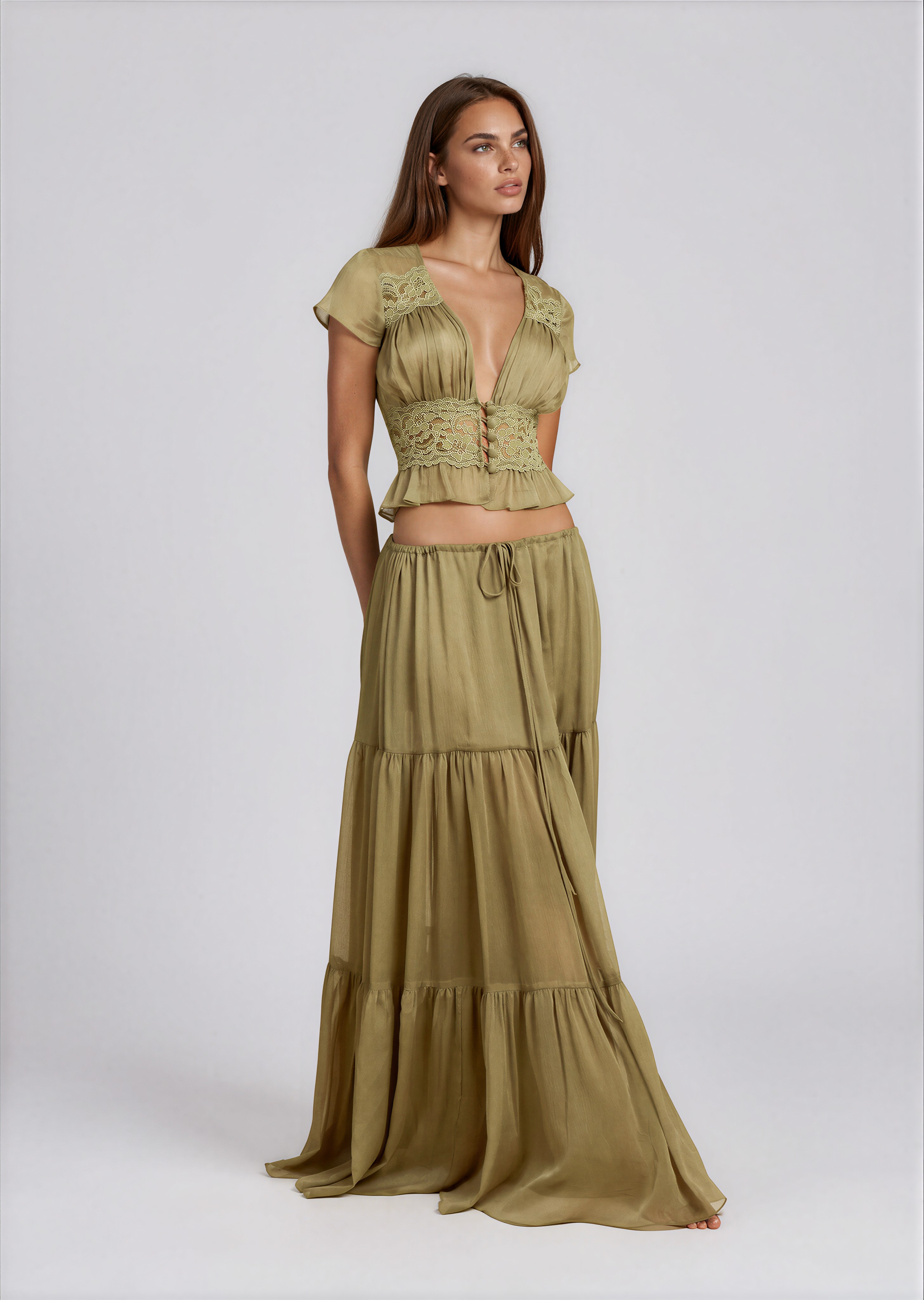 Giusepplio Crop Lace Skirt Set