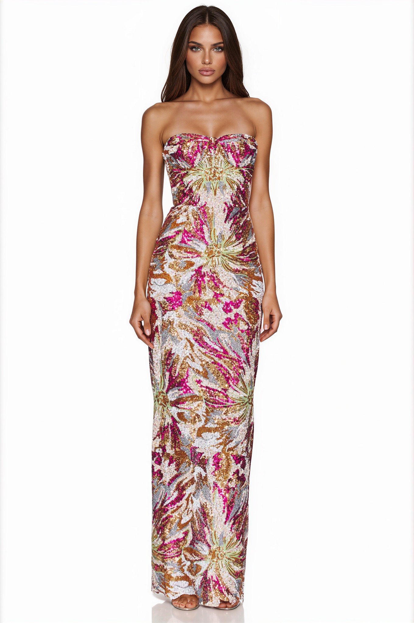 Mumphey Strapless Embellished Floral Maxi Dress