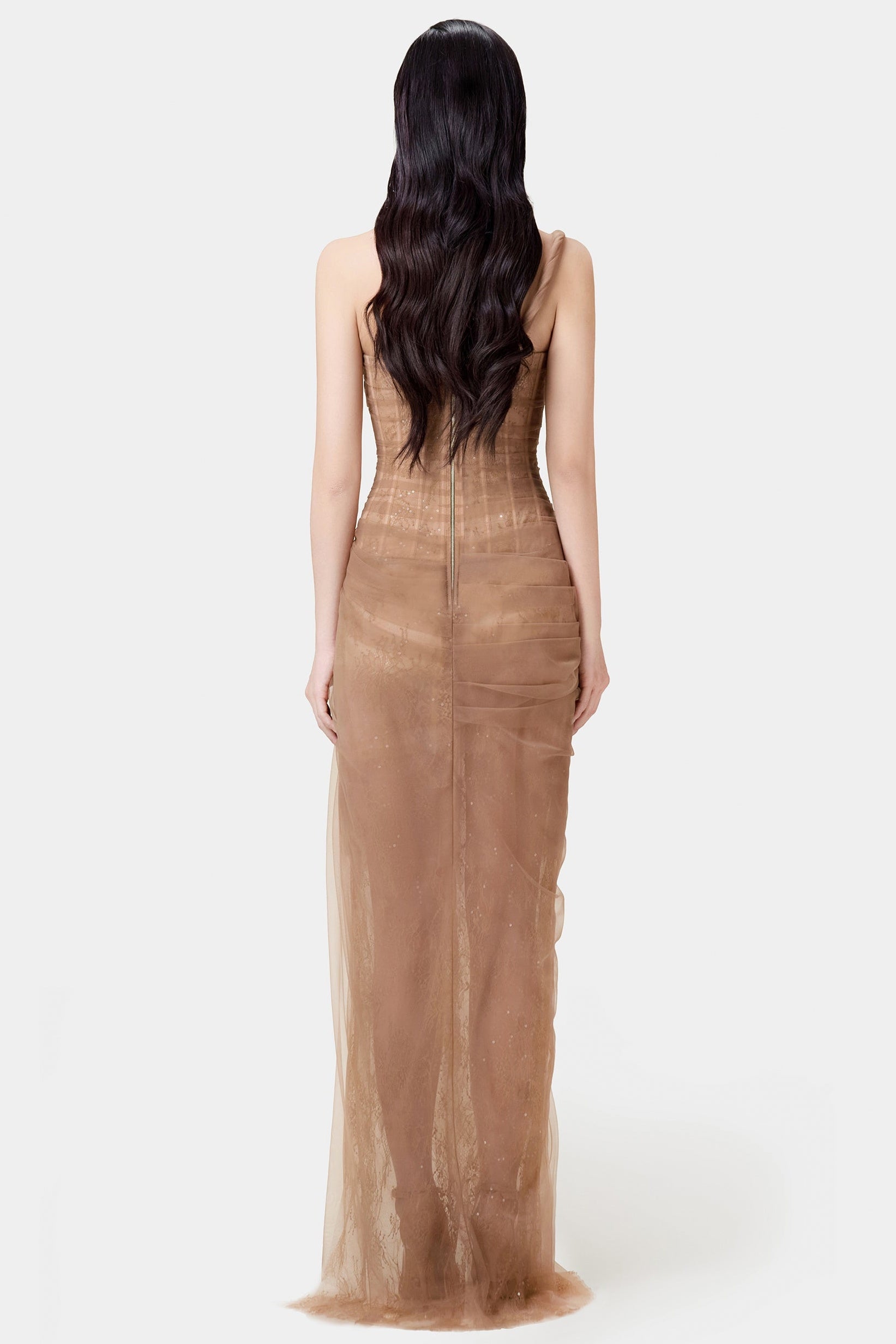 Inina Lace Corset One Shoulder Midi Dress - Brown