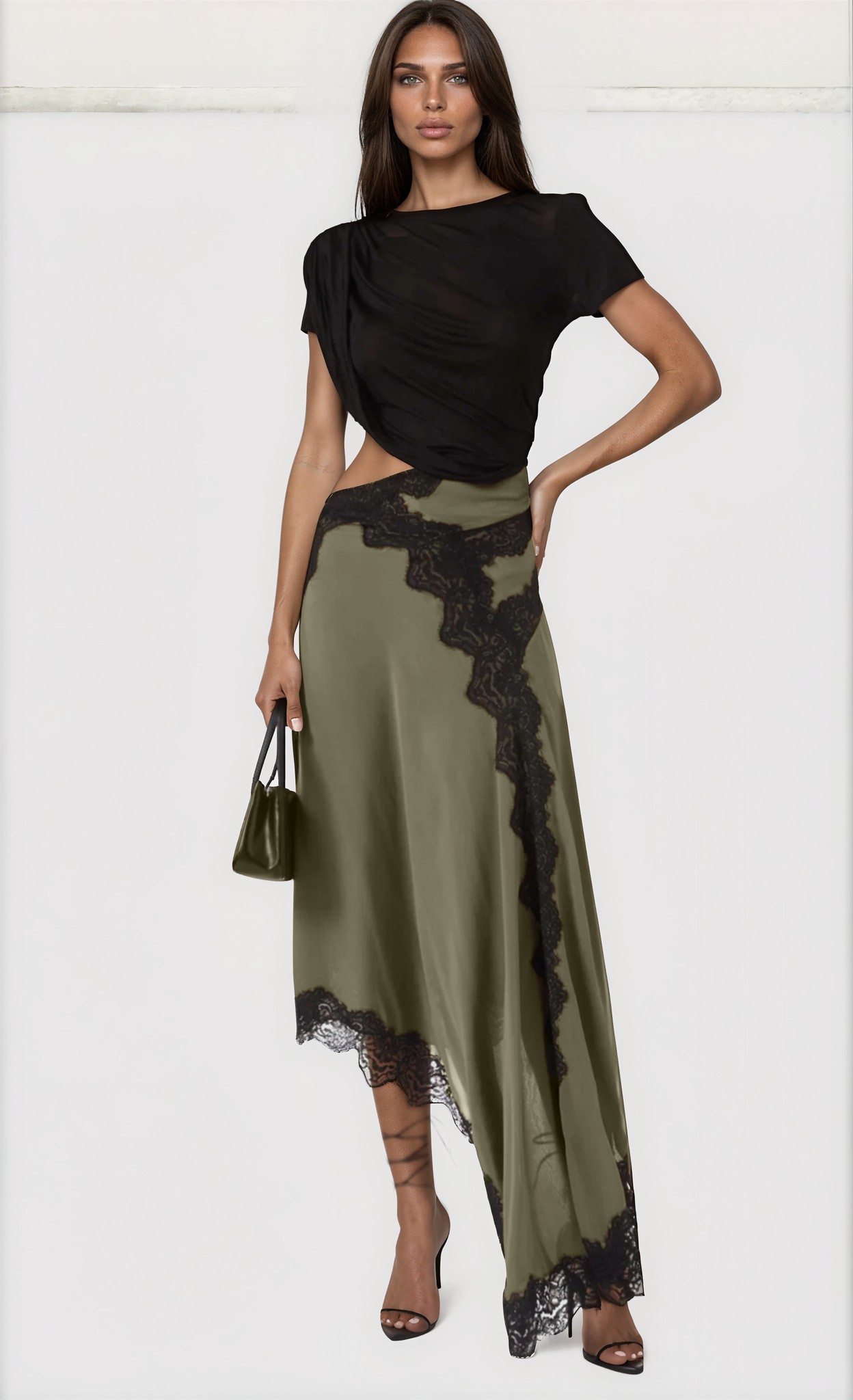 Diodore Asymmetric Lace Satin Maxi Dress