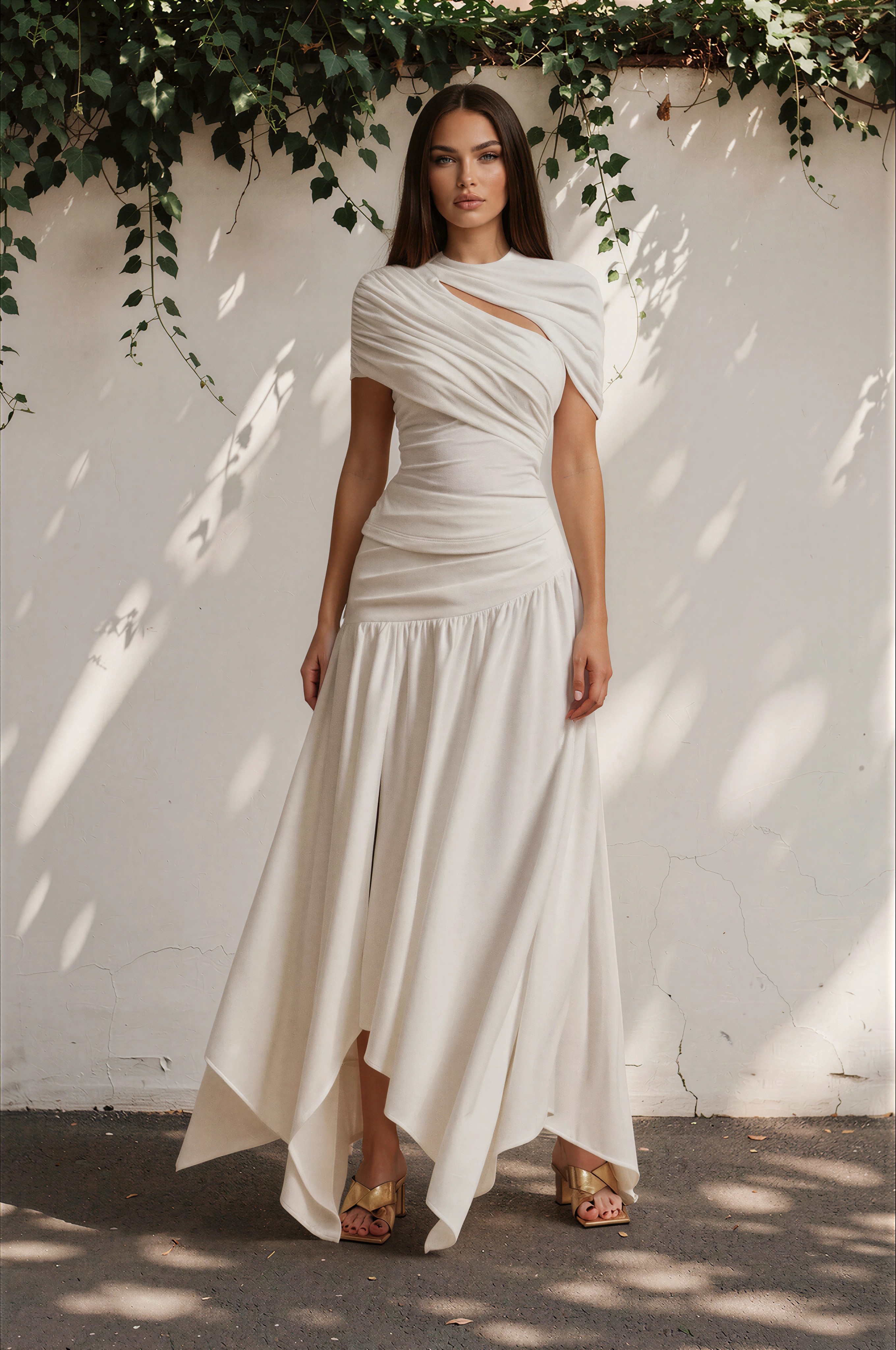 Sabine White Asymmetrical Top & Skirt Set