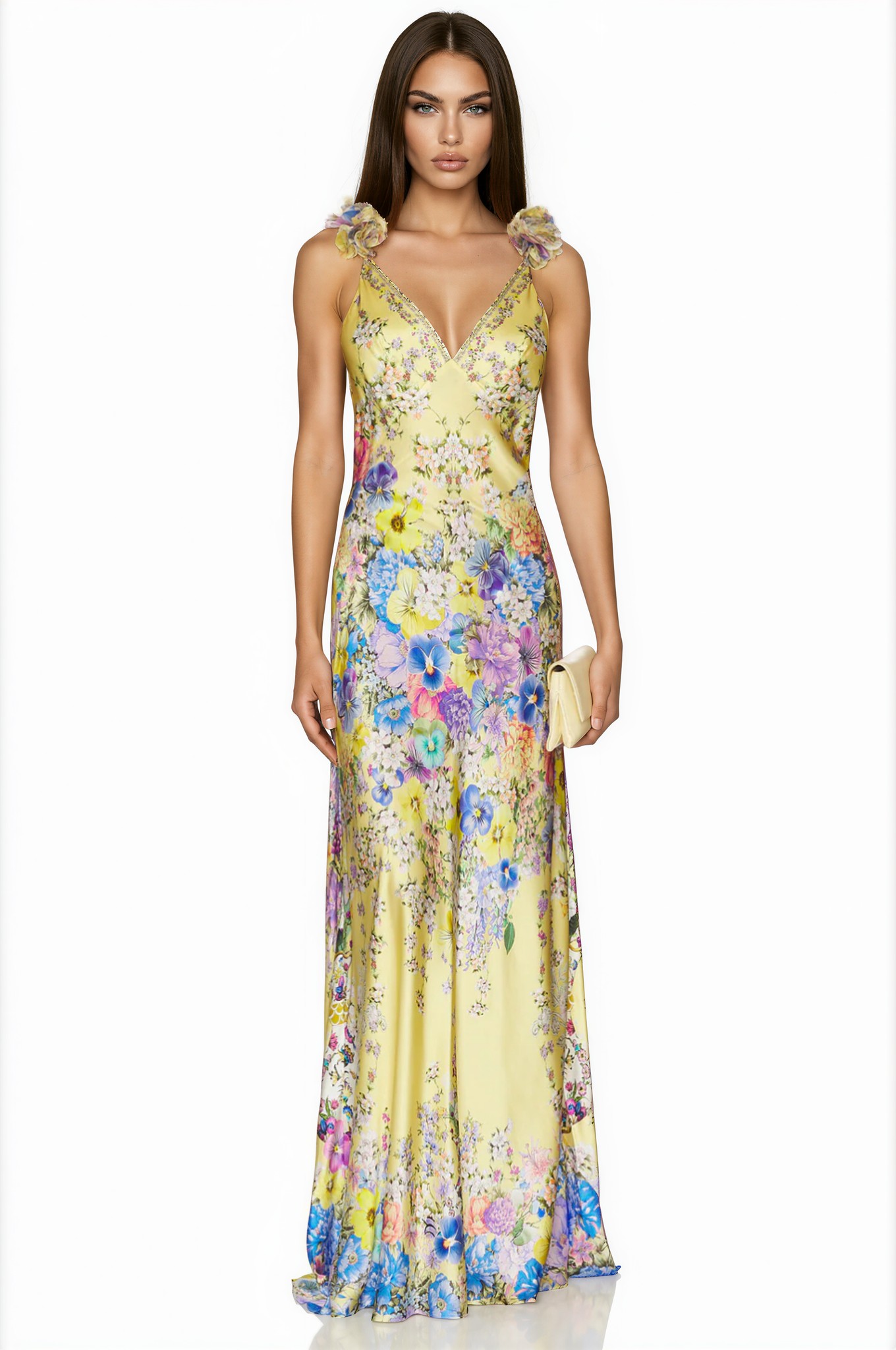 Tisiphy V Neck Flower Maxi Dress