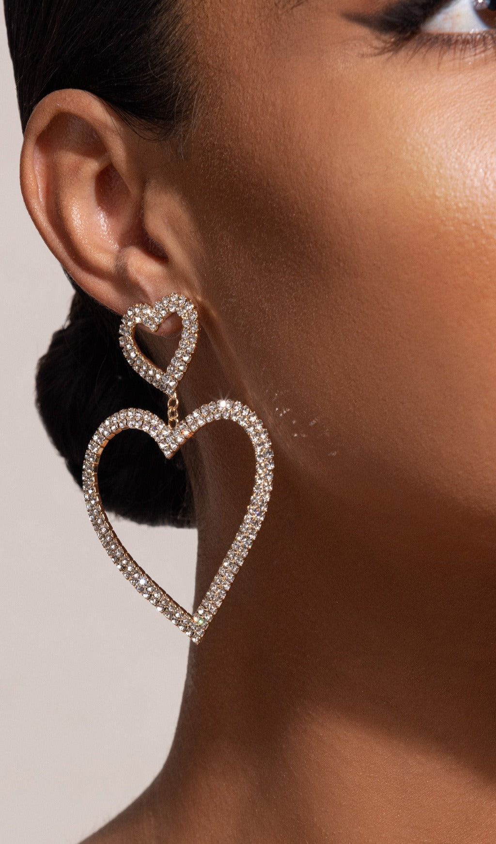 Hearnendous Gold DiamanteI Hheart Shape Drop Earrings