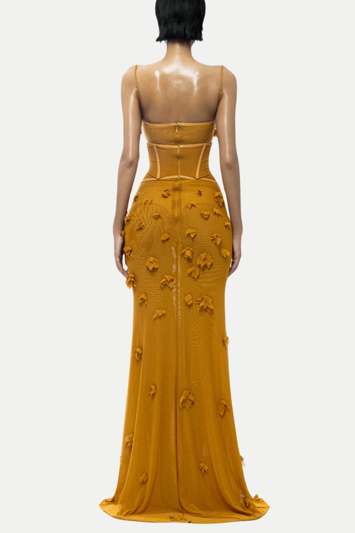 Ceslee Floral Corset Mesh Maxi Dress