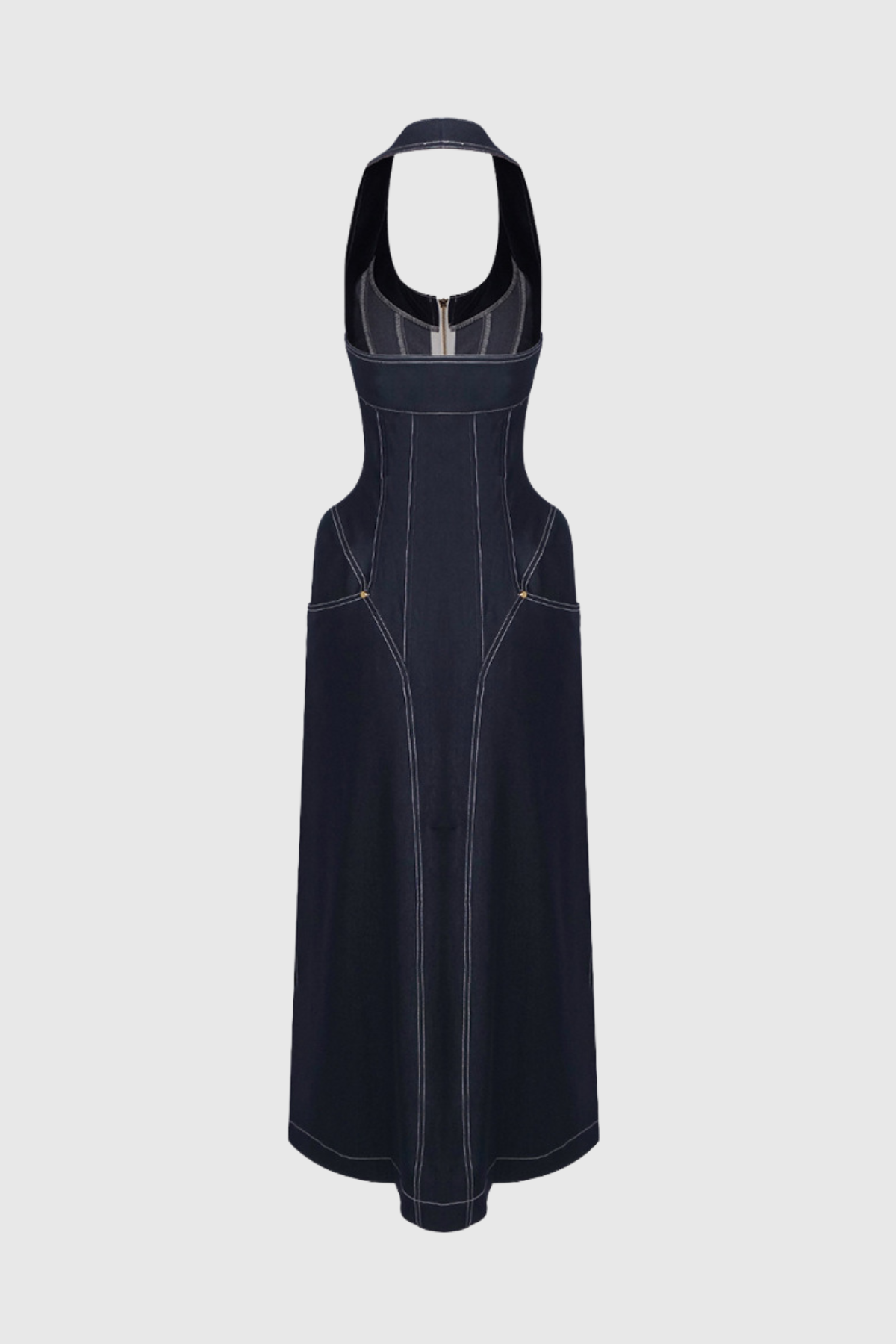 Bidelia Halter Neck Corset Denim Maxi Dress