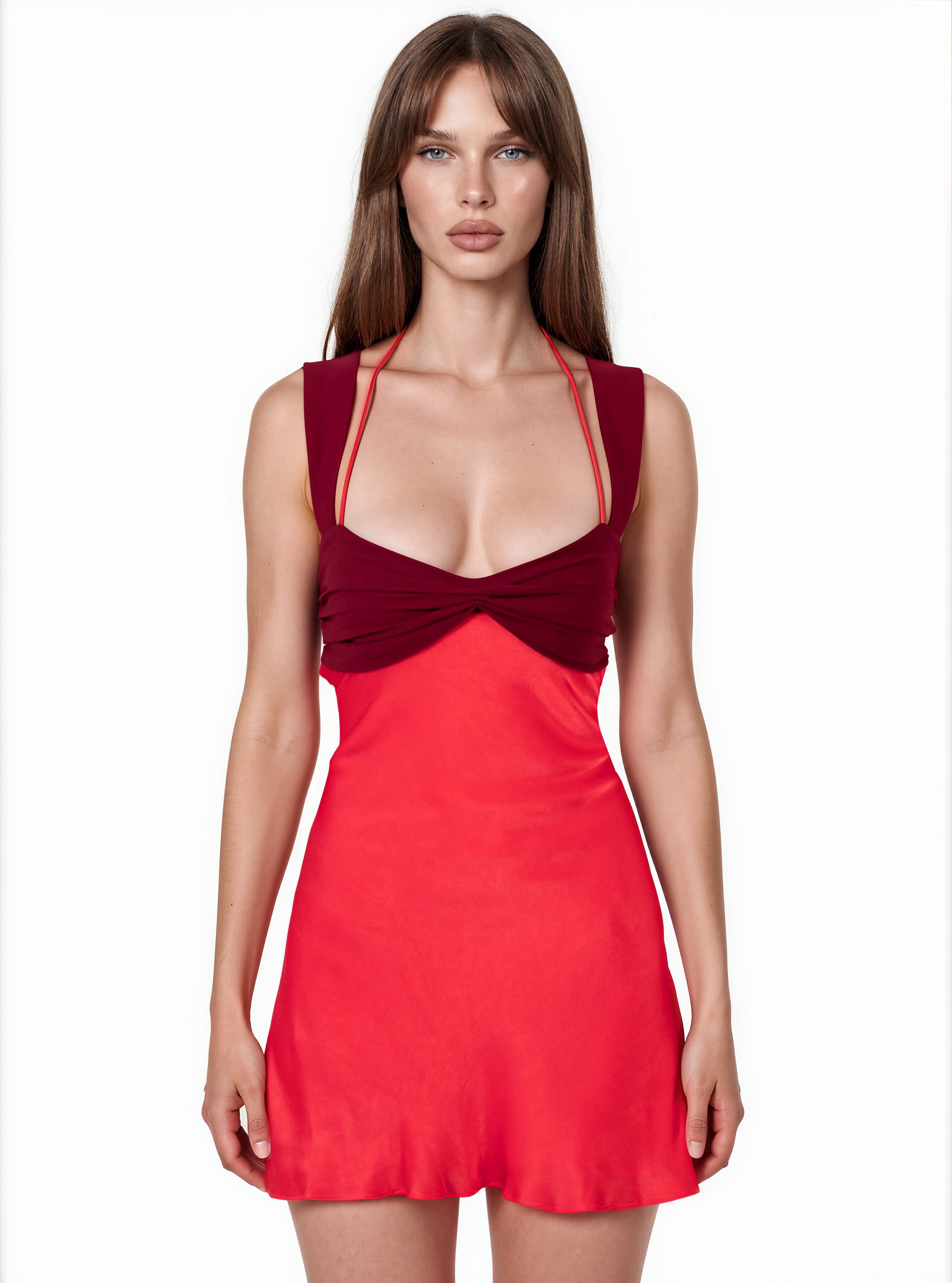 Ardor Bodycon Lace Up Ruffle Mini Dress In Red