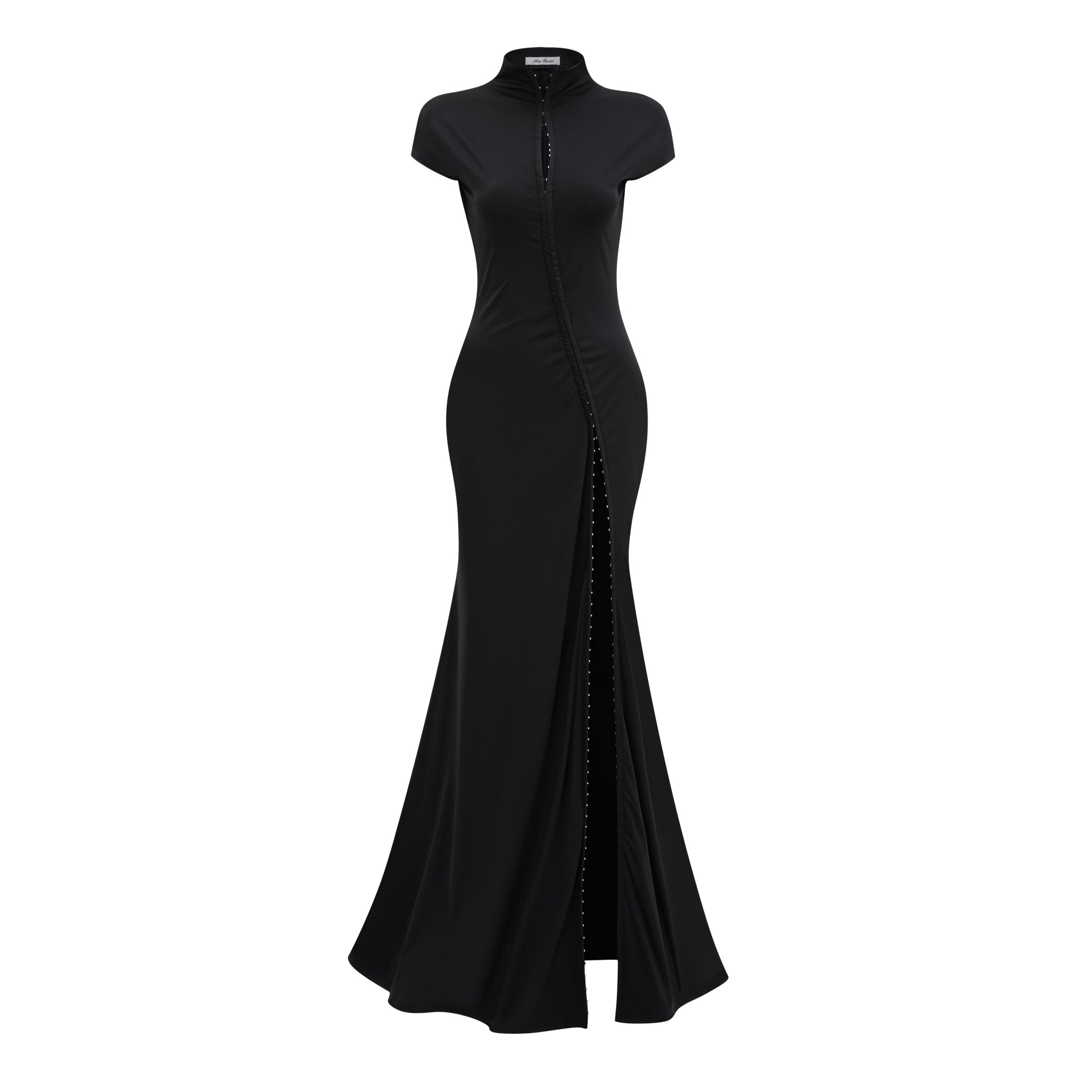Piroska Black Keyhole Maxi Dress with High Thigh Slit