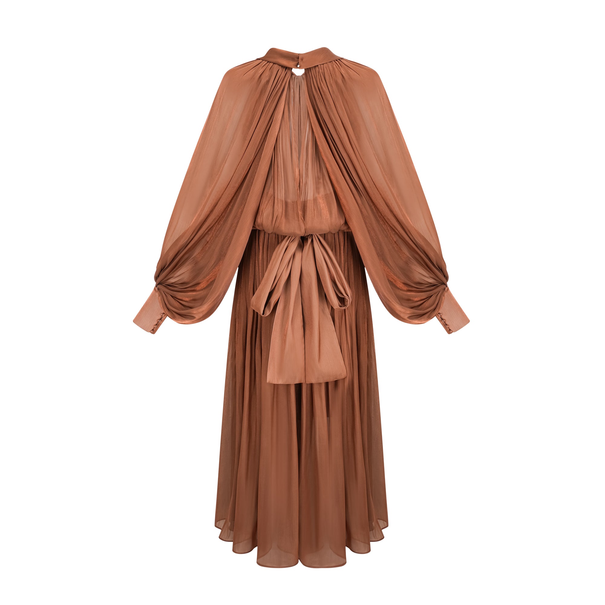 Aqil Brown Pleated Satin Maxi Dress