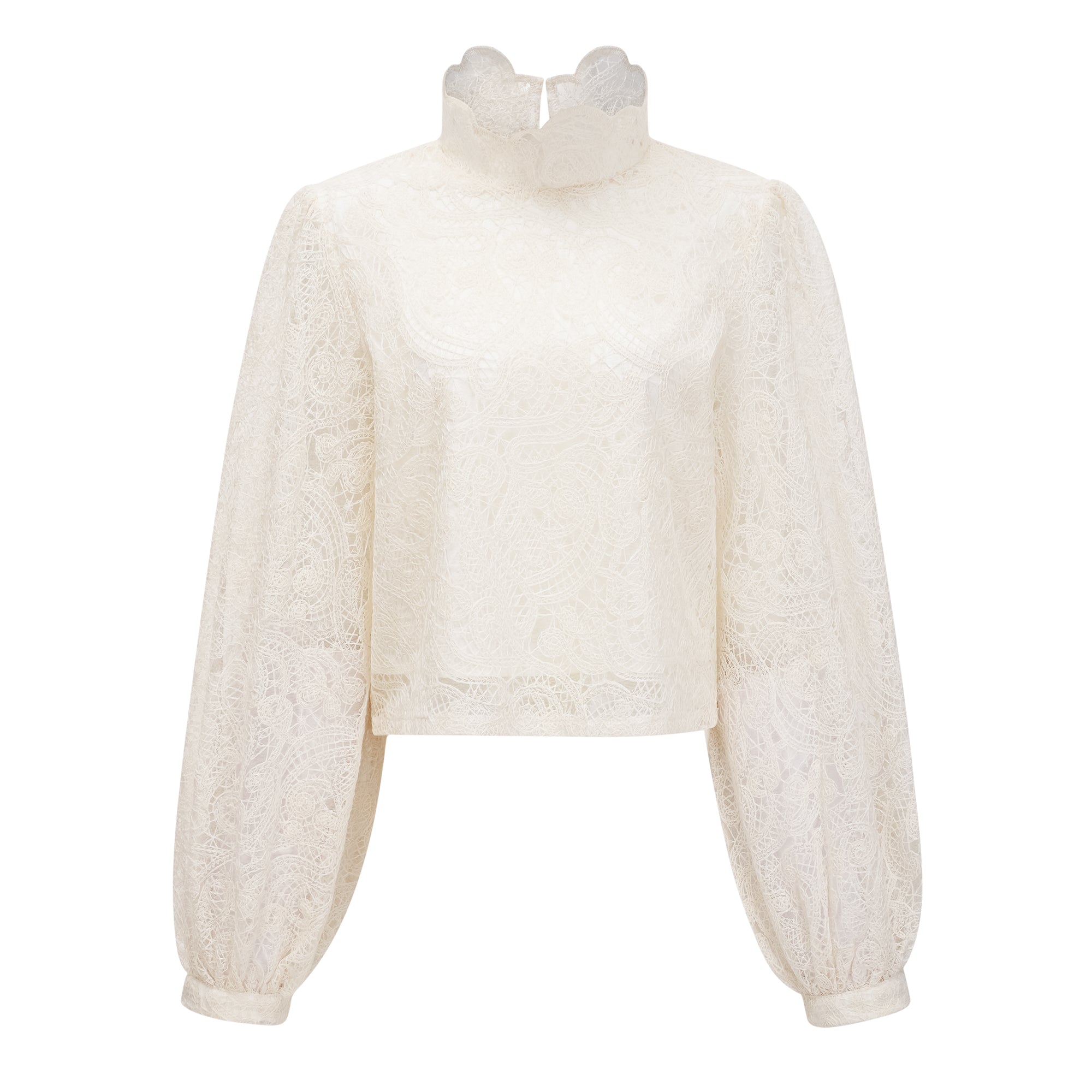 Eugénie Cream White Lace Blouse & Skirt Set