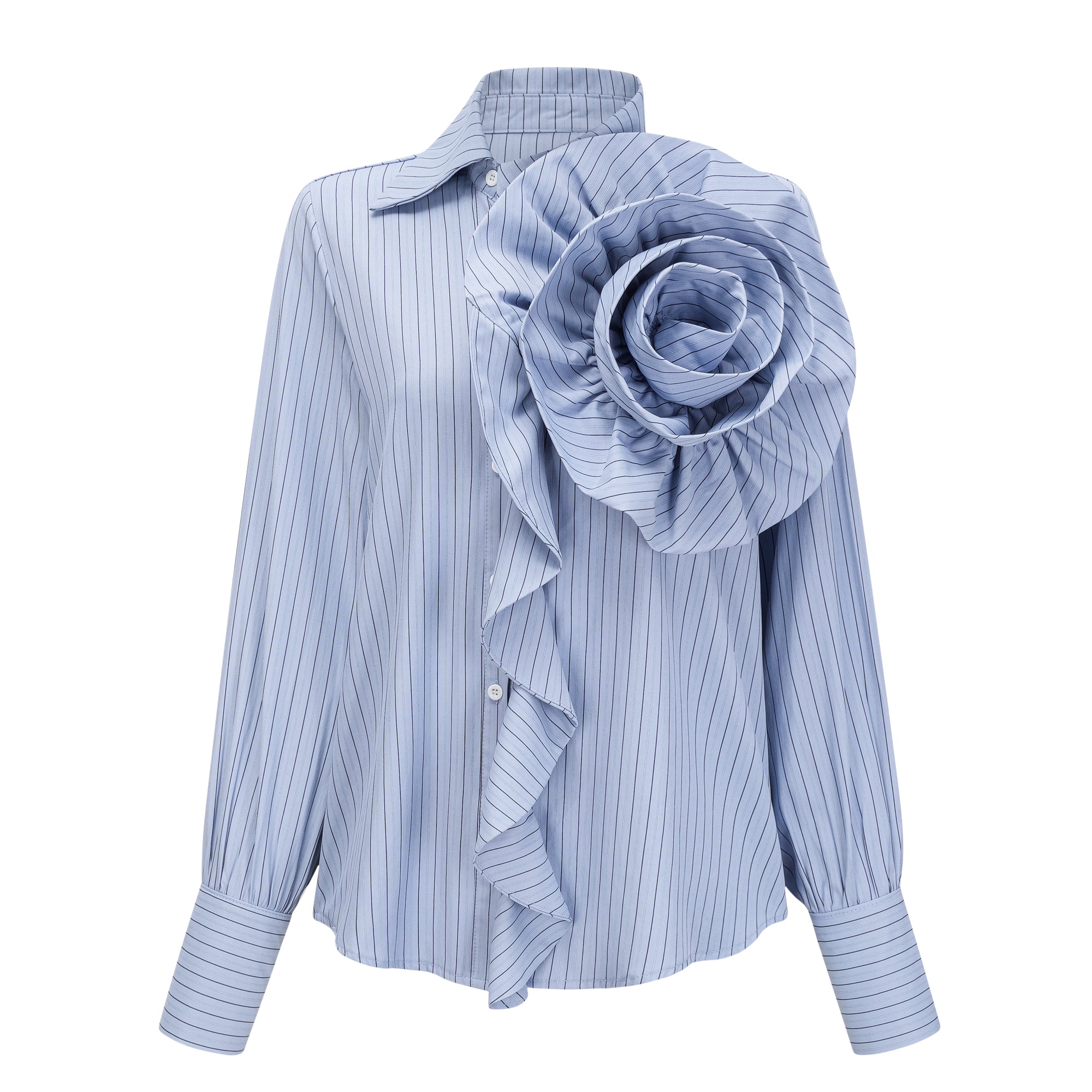 Melisande Blue 3D Petal Pinstriped Shirt