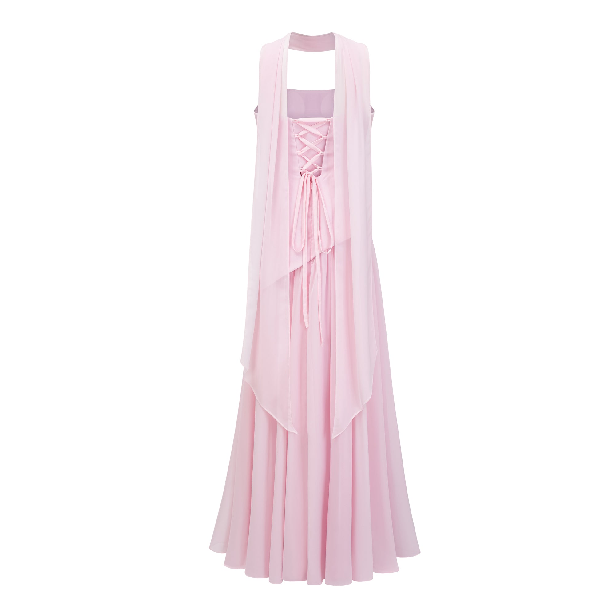 Jimena Pink Strapless Corset Chiffon Maxi Dress
